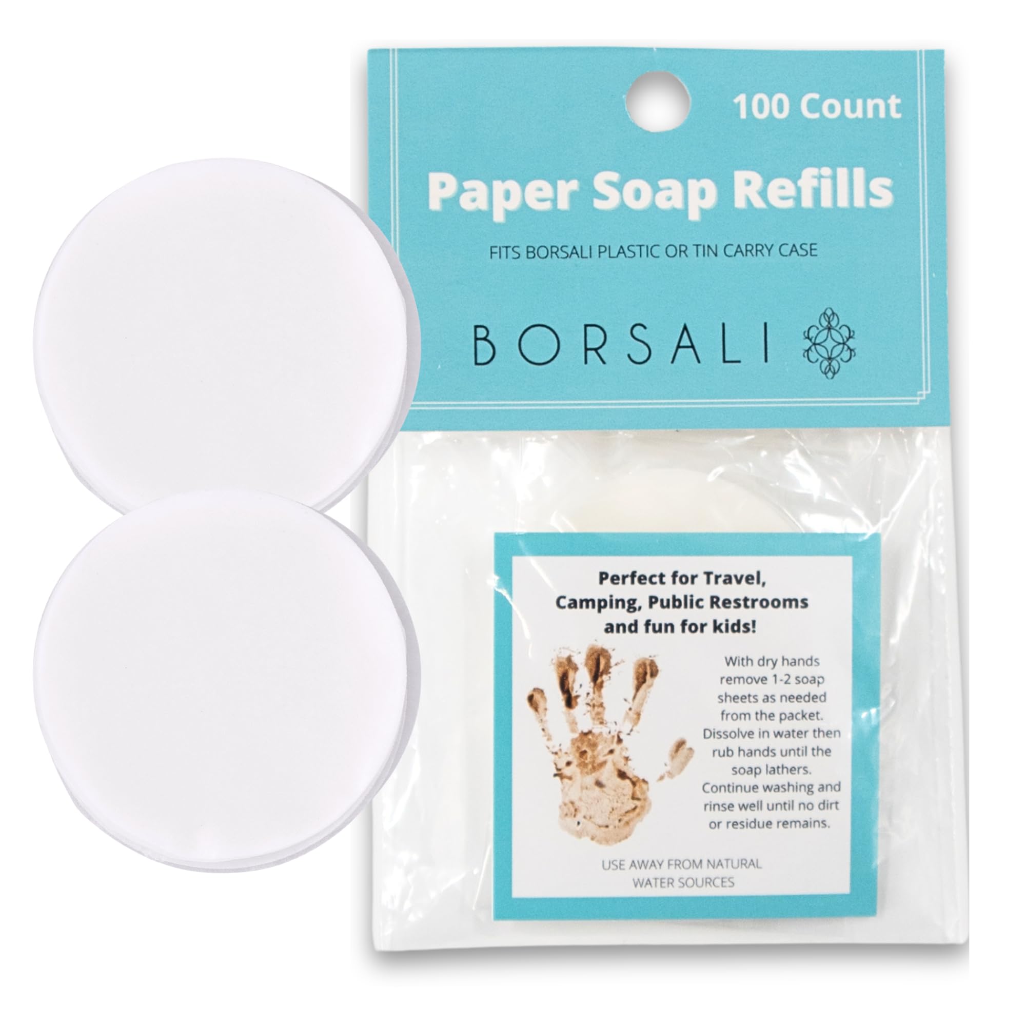 BORSALIPaper Soap Sheets - for Travel - Portable Dissolvable Dry Soap sheets; For Camping, Travel, Public Restrooms; 100 Refill Pieces To Go;