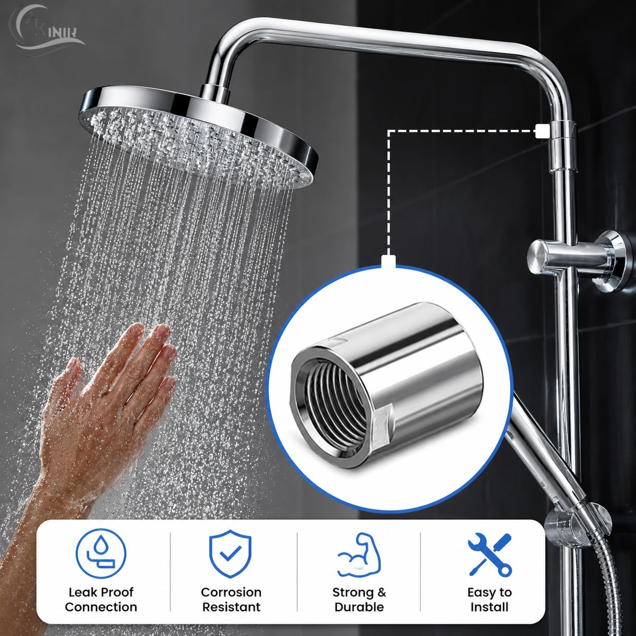 KINIK Brass Pipe Connector - Chrome Plated, Leak Proof -4