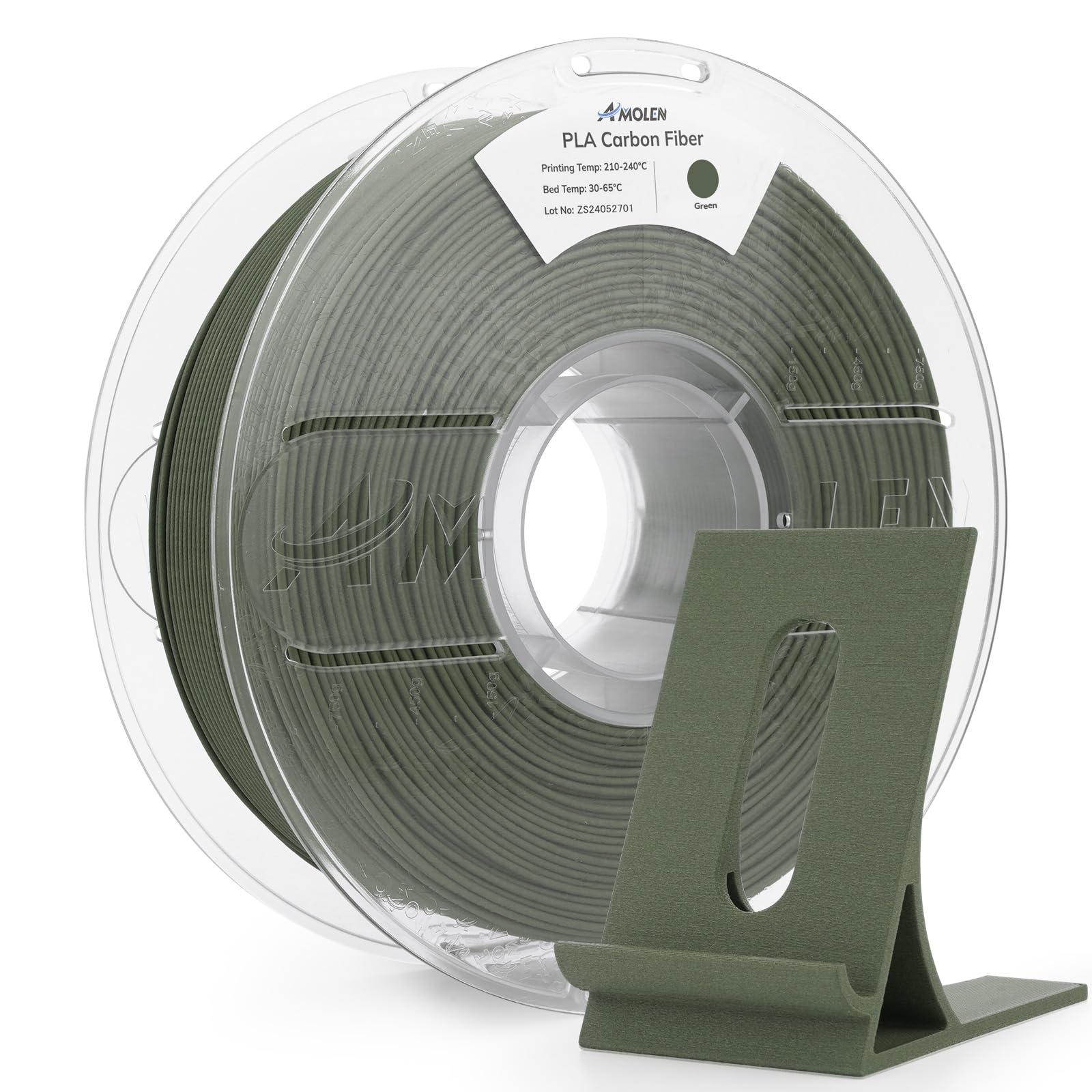 AMOLENCarbon Fiber PLA Filament, 20% Lightweight & High-Strength CF 3D Printing Filament 1.75mm, Dimensional Accuracy ± 0.02mm, 1kg(2.2lbs) Spool (Green)