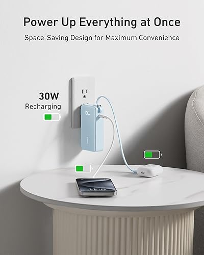 Miniatura 5 de Anker - Cargador portátil nano 3 en 1 para iPhone, 10 000 mAh, con cable USB-C integrado y enchufe de pared plegable, paquete de batería de 30 W