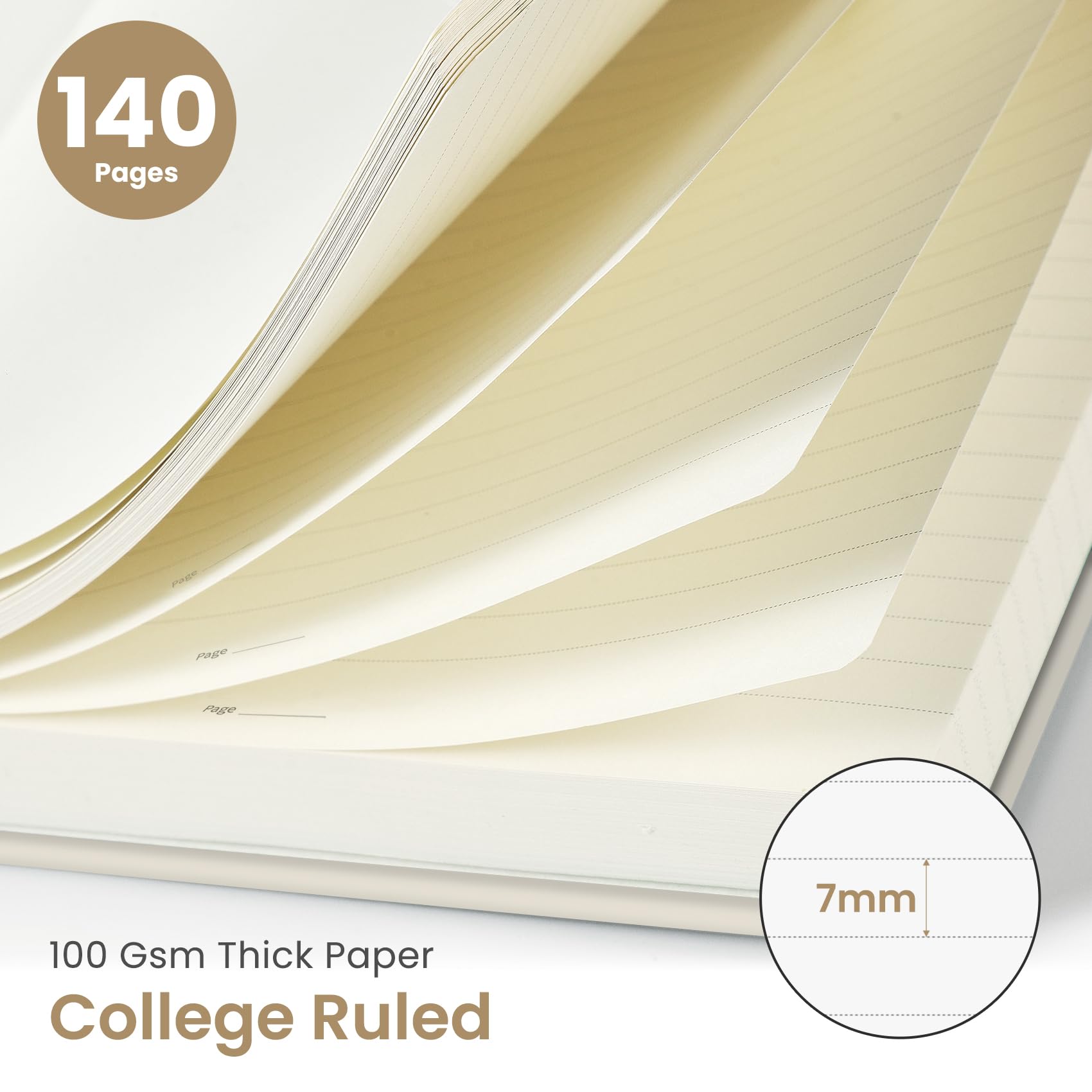 Taja Taccuino a spirale a righe, per donne e uomini, 140 pagine, copertina rigida per lavoro e appunti, diari per scrivere, formato A5 (14,5 x 20,1 cm), beige, confezione da 6