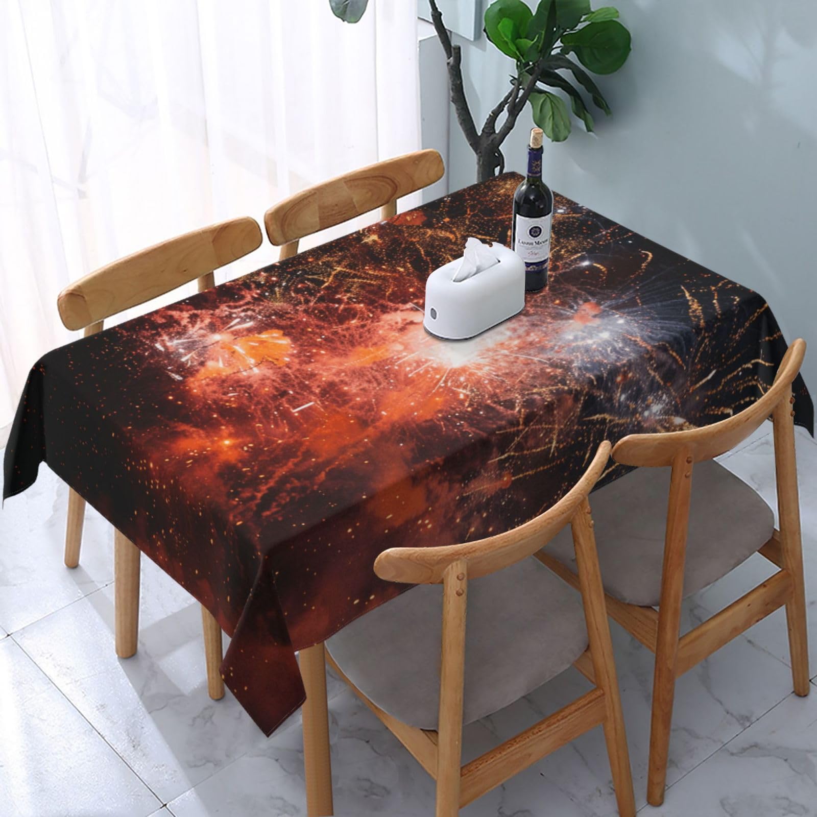WPKJU Fireworks Printed Tablecloth Water Resistant Table Cover Washable Rectangle Table Cloth for Tables 54x72 in