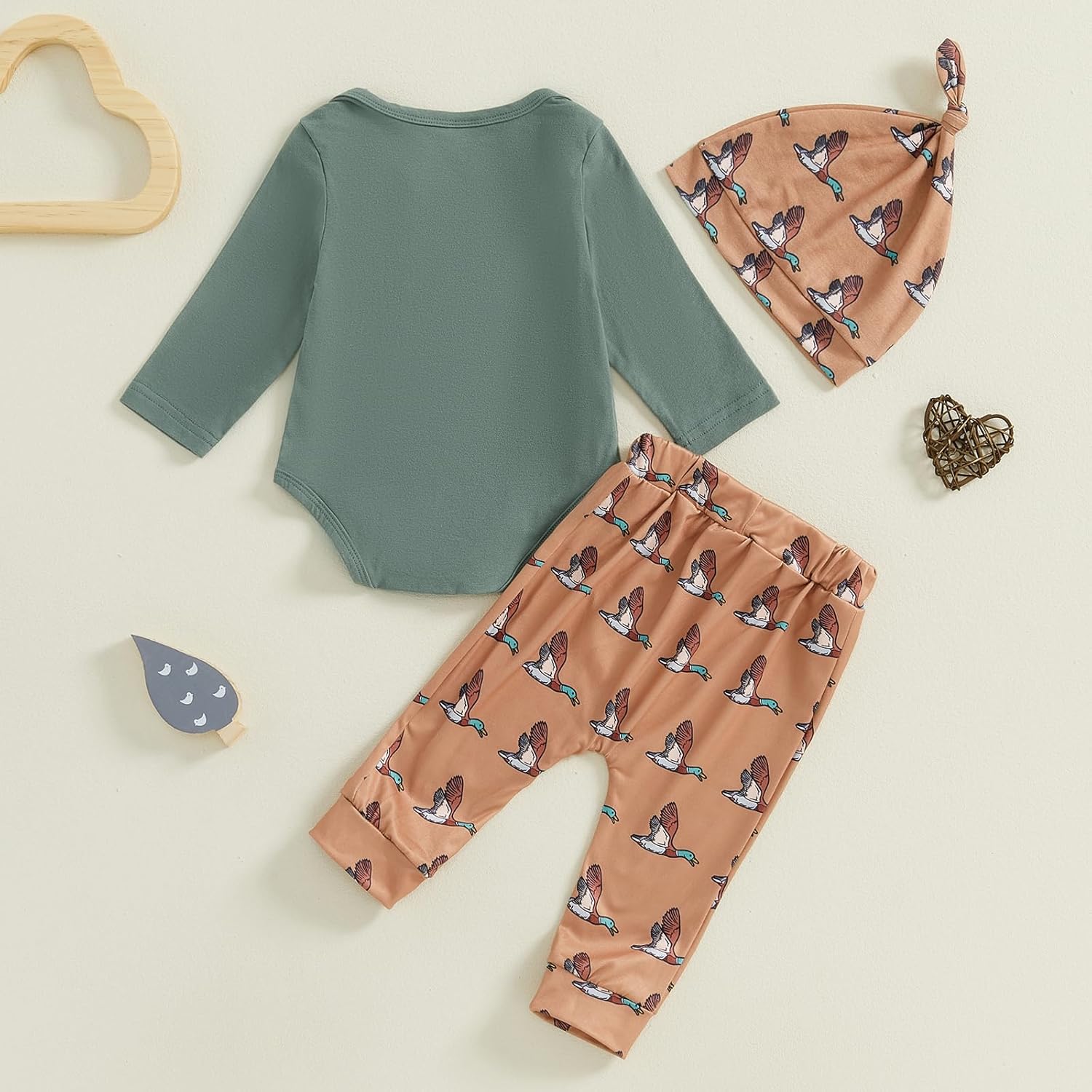 Newborn Baby Boy Hunting Clothes Mallard Duck Embroidery Romper Bodysuit Long Pants Hat Set Fall Winter Outfits - Image 3