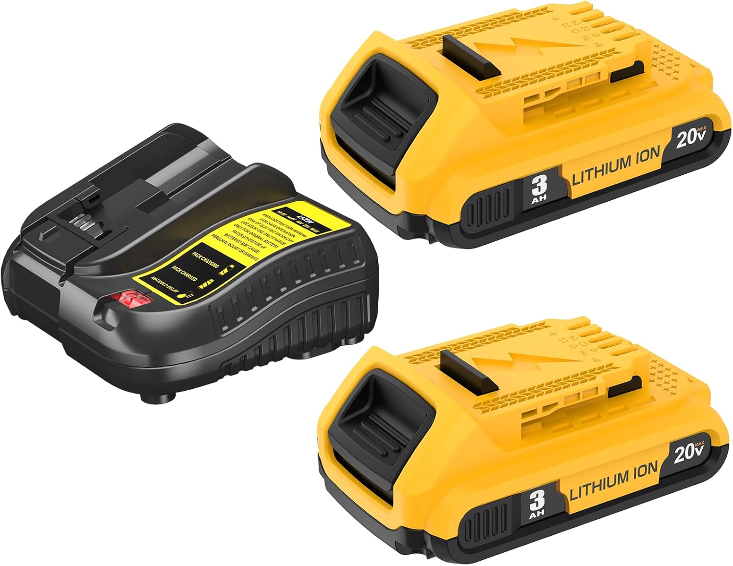 20V MAX Lithium-Ion Battery 2-Pack and Charger 3.0Ah Replacement for Dewalt 20V MAX Battery and Charger