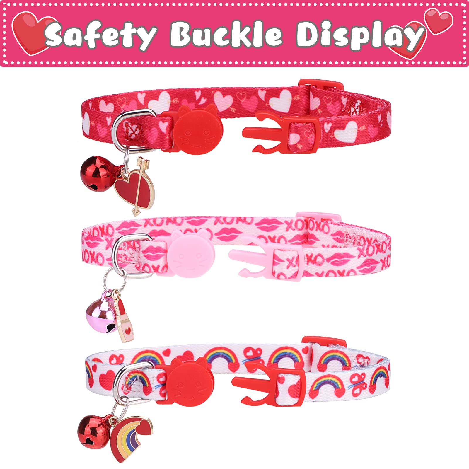 Collares de gato Breakaway para el día de San Valentín, collares ajustables para gatitos con campana y bonitos colgantes, decoración para niñas, niños, gatos, cachorros y mascotas pequeñas