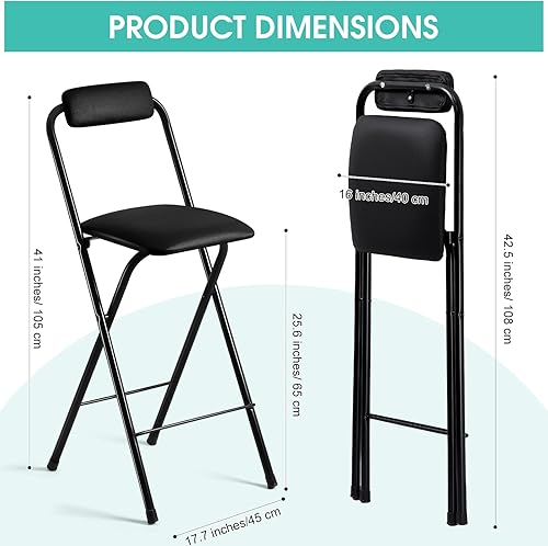 Miniatura 3 de Geelin 2 sillas plegables de 25.6 pulgadas, silla plegable, sillas plegables portátiles con asientos acolchados, bar, oficina, guitarra, escritorio,