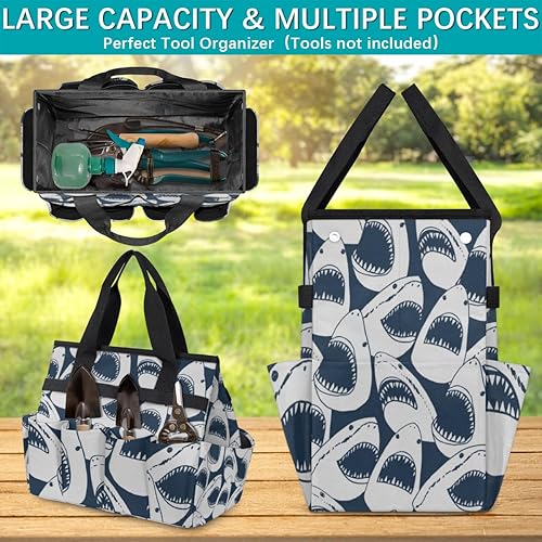 Miniatura 4 de Cartoon Shark Garden Tool Tote Bag for Women Men Gardening Tool Storage Bags with 10 Pockets Standable Garden Home Tool Kits Organizer for Indoor
