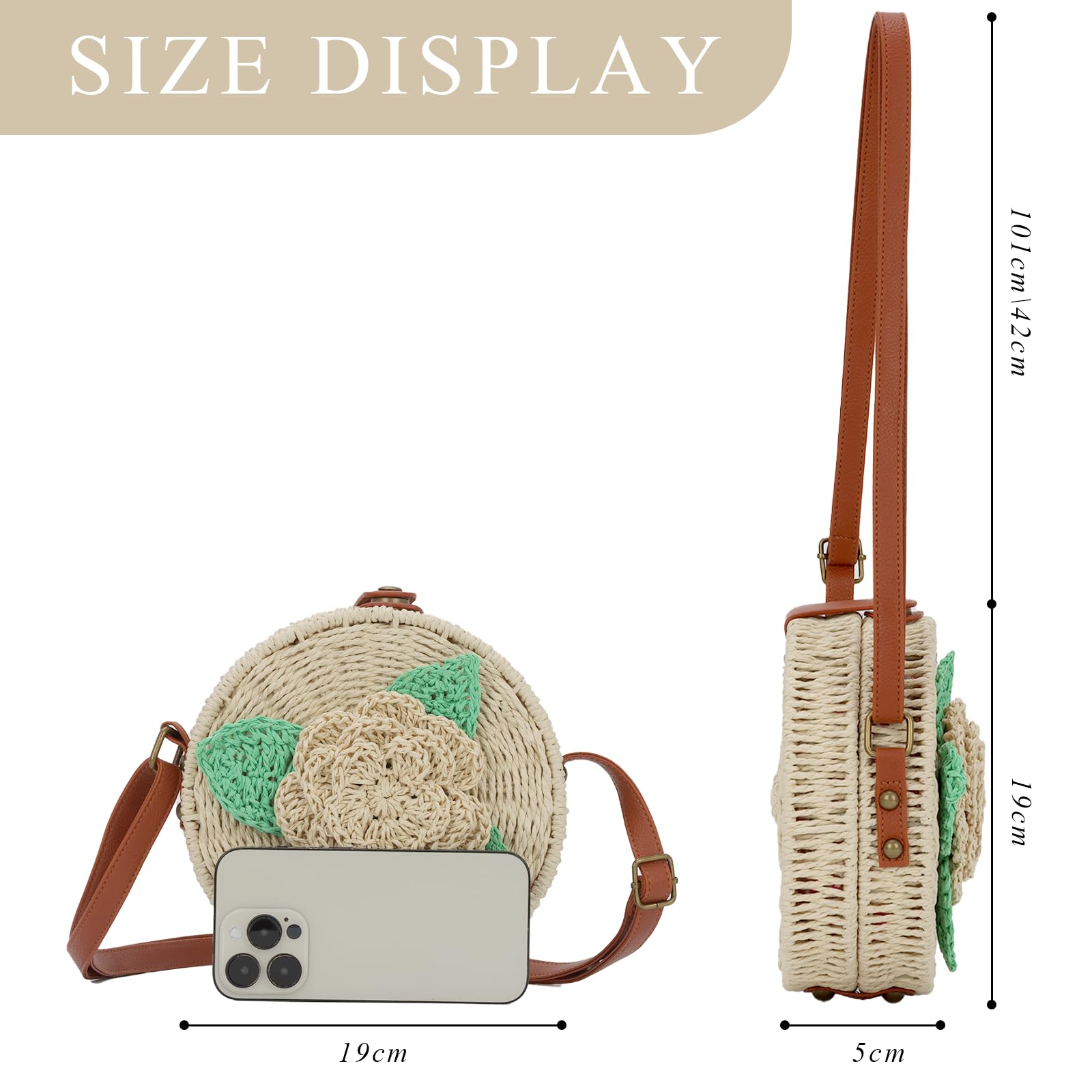Ynport Crefreak Donna Rotondo Paglia Borsa A Tracolla Da Spiaggia Tessuta A Mano Borsa Borsa Naturale Chic Borsa Cerchio Boho Borsa per Vacanze Incontri Spiaggia