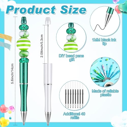 Miniatura 3 de 20 bolígrafos con cuentas, bolígrafos de cuentas de plástico de colores a granel, bolígrafos de cuentas de tinta negra, repuestos adicionales para