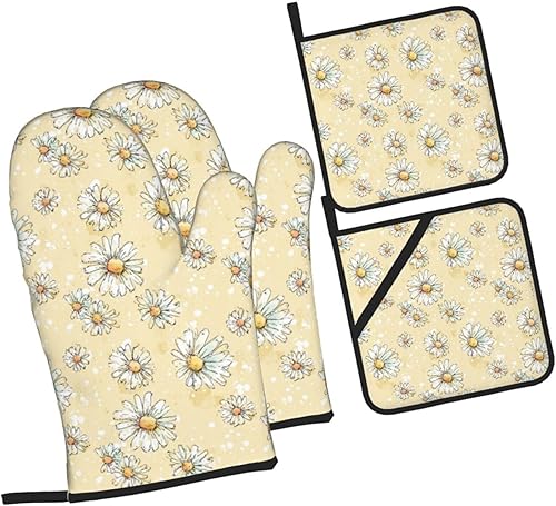 Miniatura 109 de Manoplas de horno y soportes para ollas, arte de mármol blanco y dorado, juego de 4 guantes de cocina resistentes al calor, antideslizantes