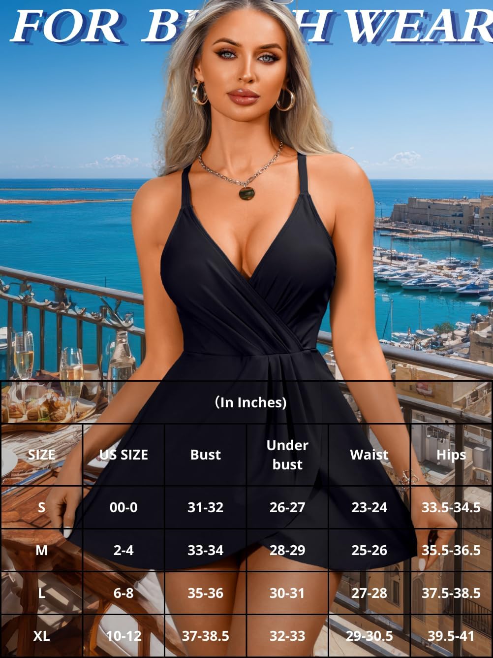 Kaei&Shi Tummy Control Swimdress,Wrap V Neck Skirted Swimsuits for Women,One Piece Modest Bathing Suit
