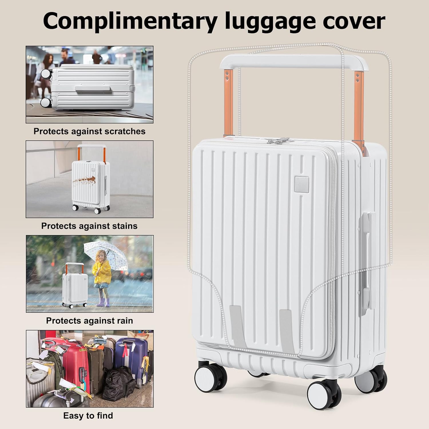 Joyway Hardshell Carry on Luggage with Front Pocket, Lightweight Hardside 20 Inch Suitcase with Spinner Wheels and TSA Lock (White, Carry on Luggage-20 Inch) - Image 9