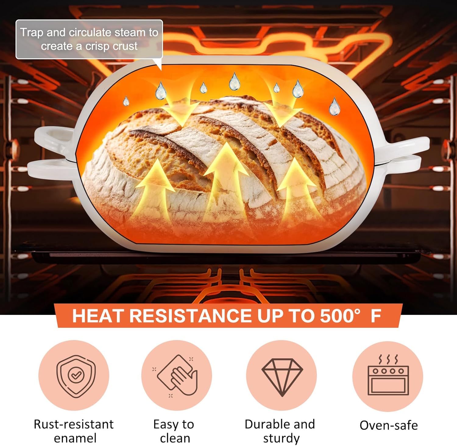 Enameled Cast Iron Oval Dutch Oven for Sourdough Bread Baking, Loaf Cast Iron Dutch Oven for Homemade Bread Baking, 5 QT Sourdough Loaf Pan with Lid (Gradient Caramel)