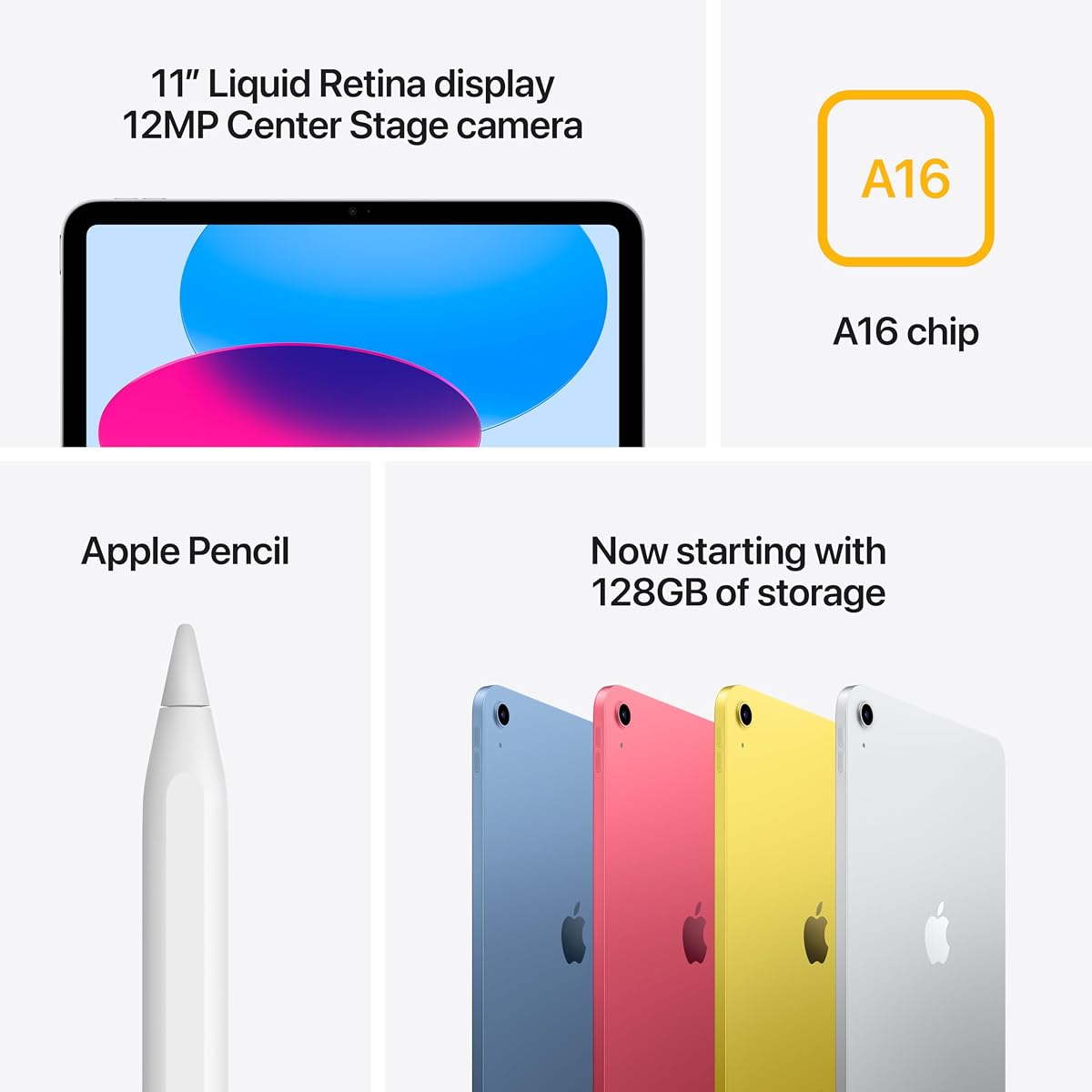 Apple iPad 11-inch: A16 chip, 11-inch Model, Liquid Retina Display, 128GB, Wi-Fi 6, 12MP Front / 12MP Back Camera, Touch ID, All-Day Battery Life — Silver — view 4