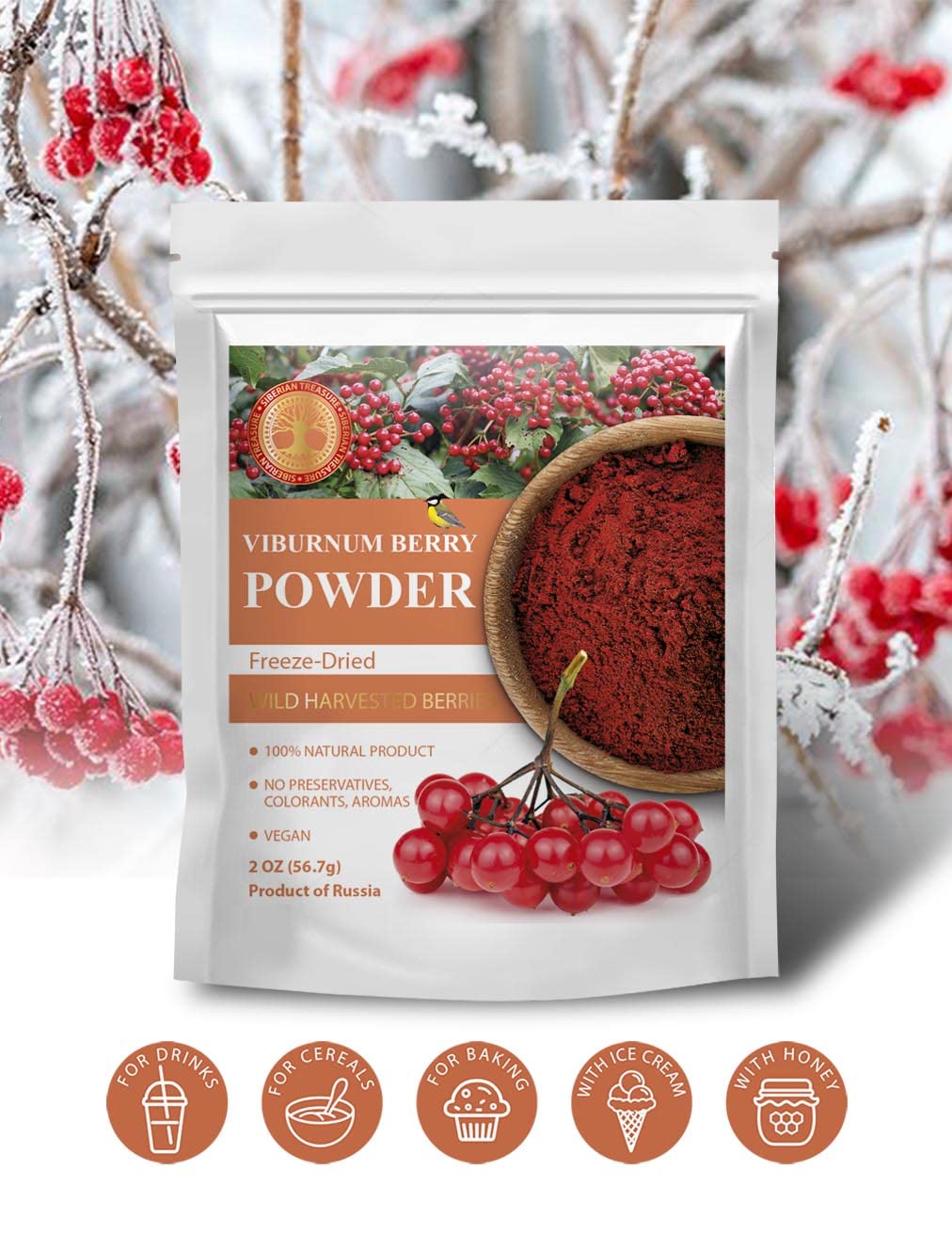 Wild Harvested Viburnum Berry Freeze-Dried Powder – 2 Oz – Natural Viburnum Powder, No added sugar, No GMOs - Image 3
