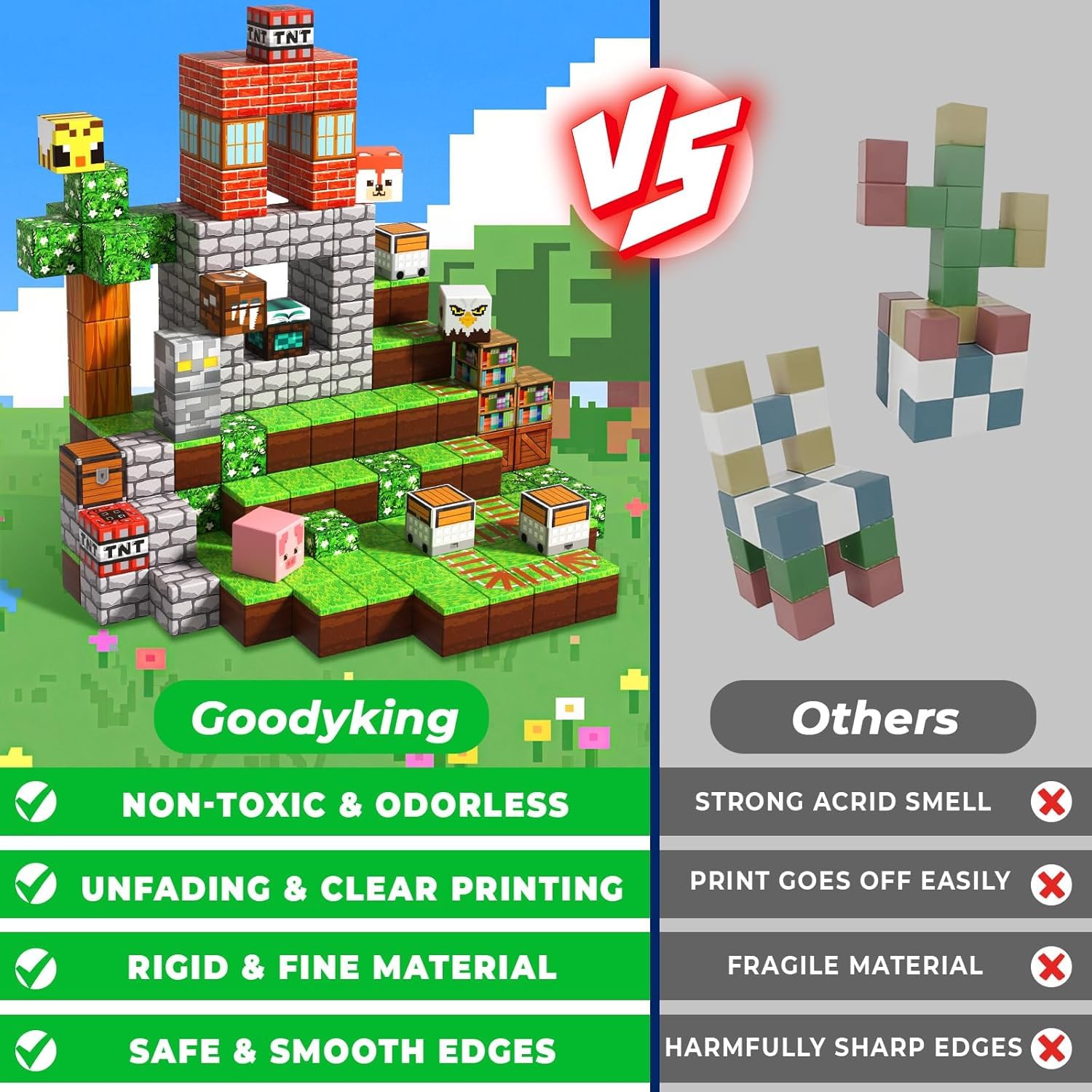 Goody King Costruzioni Magnetiche per Bambini 200 Pezzi - Blocchi Magnetici con Tema Prateria - Animali e fiumi - Magnetic Building Blocks Giocattoli Montessori - Regali STEM per bambini 3-9 Anni