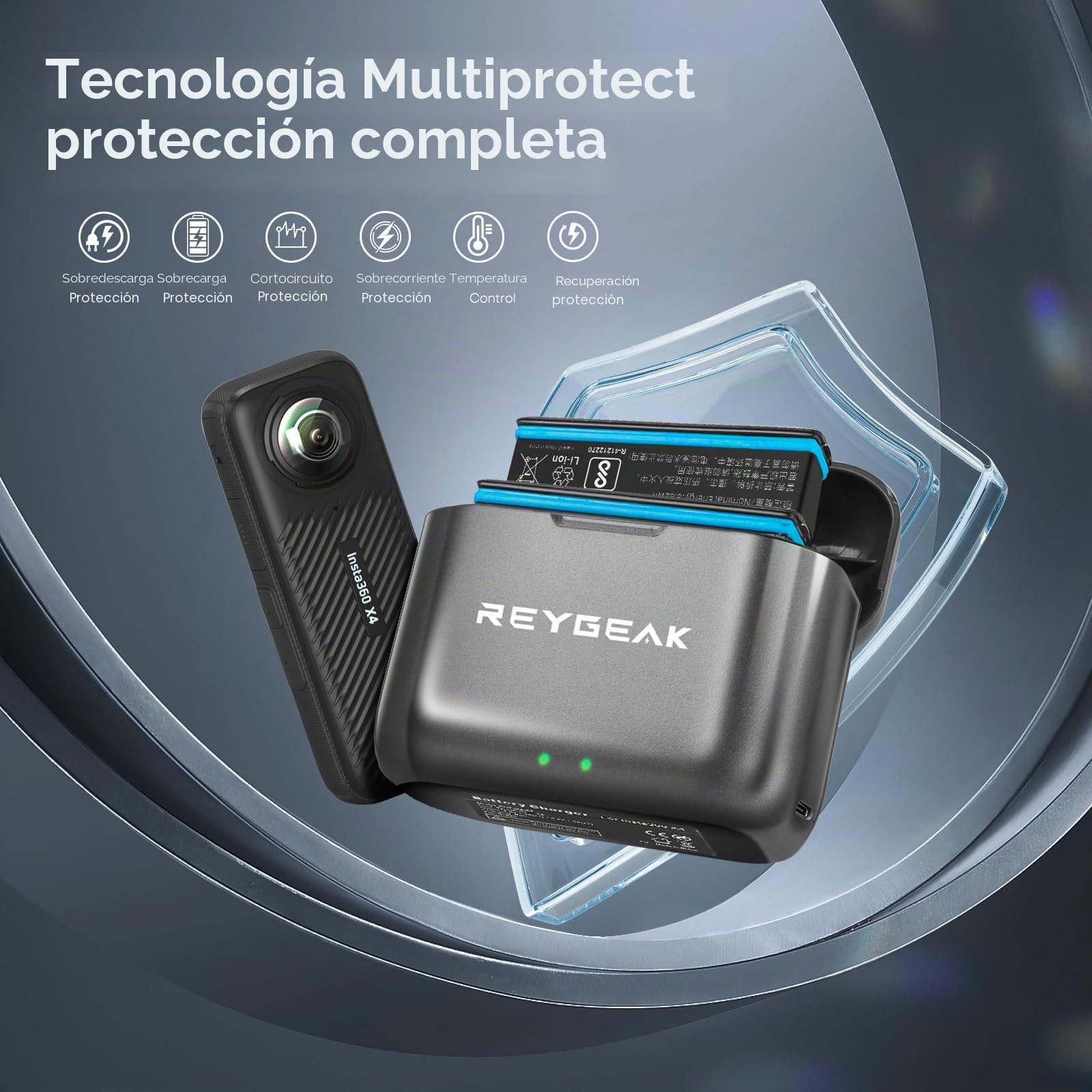 REYGEAK Batería y cargador para Insta360 X4, paquete de 2 baterías portátiles con 2 puertos de carga, baterías recargables de 2500 mAh solo para Insta360 x4