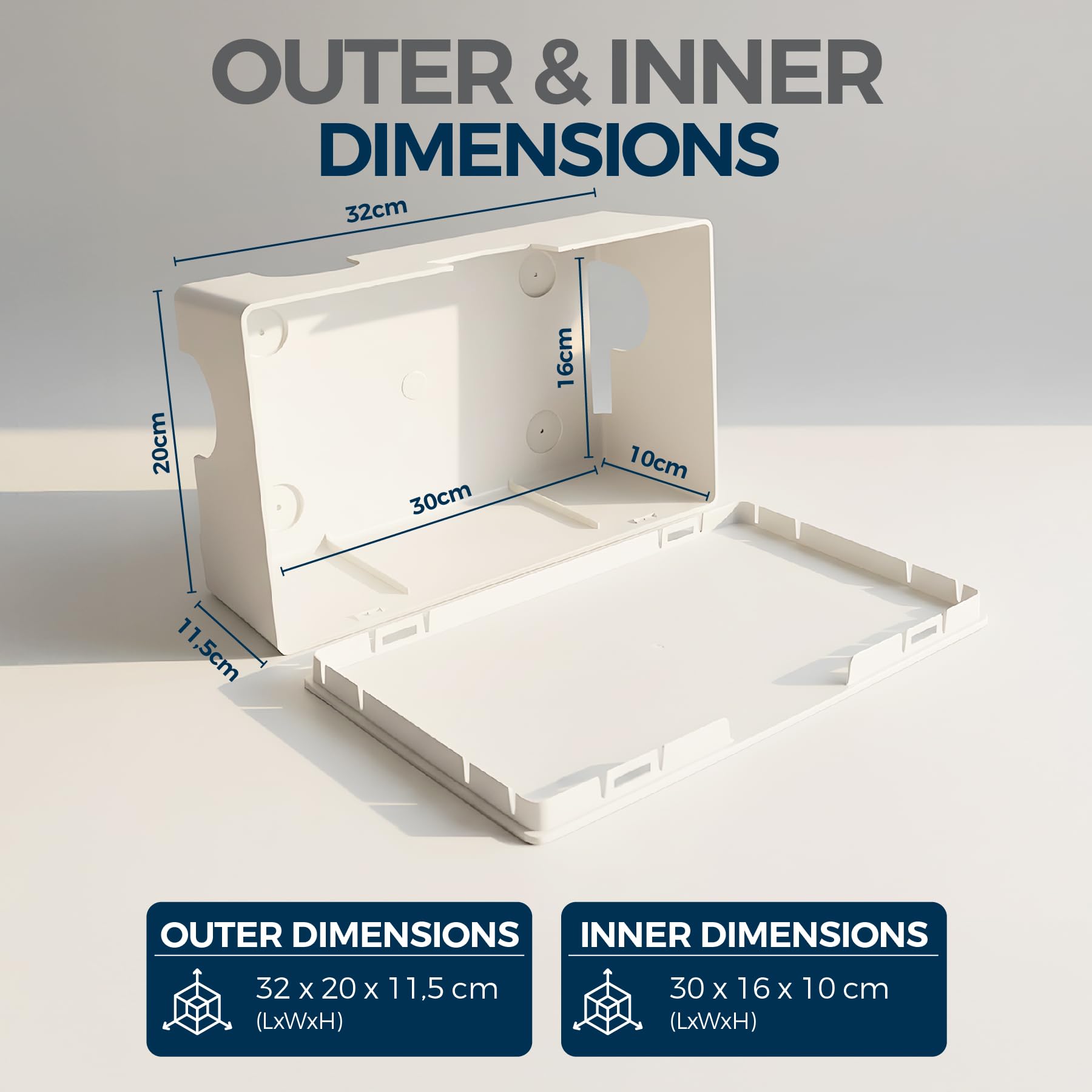 Caja de gestión de Cables para Cables, Elegante y Duradera Caja organizadora de Cables para Ocultar Cables y regletas, Caja de Cables de Montaje en Pared (Blanco)