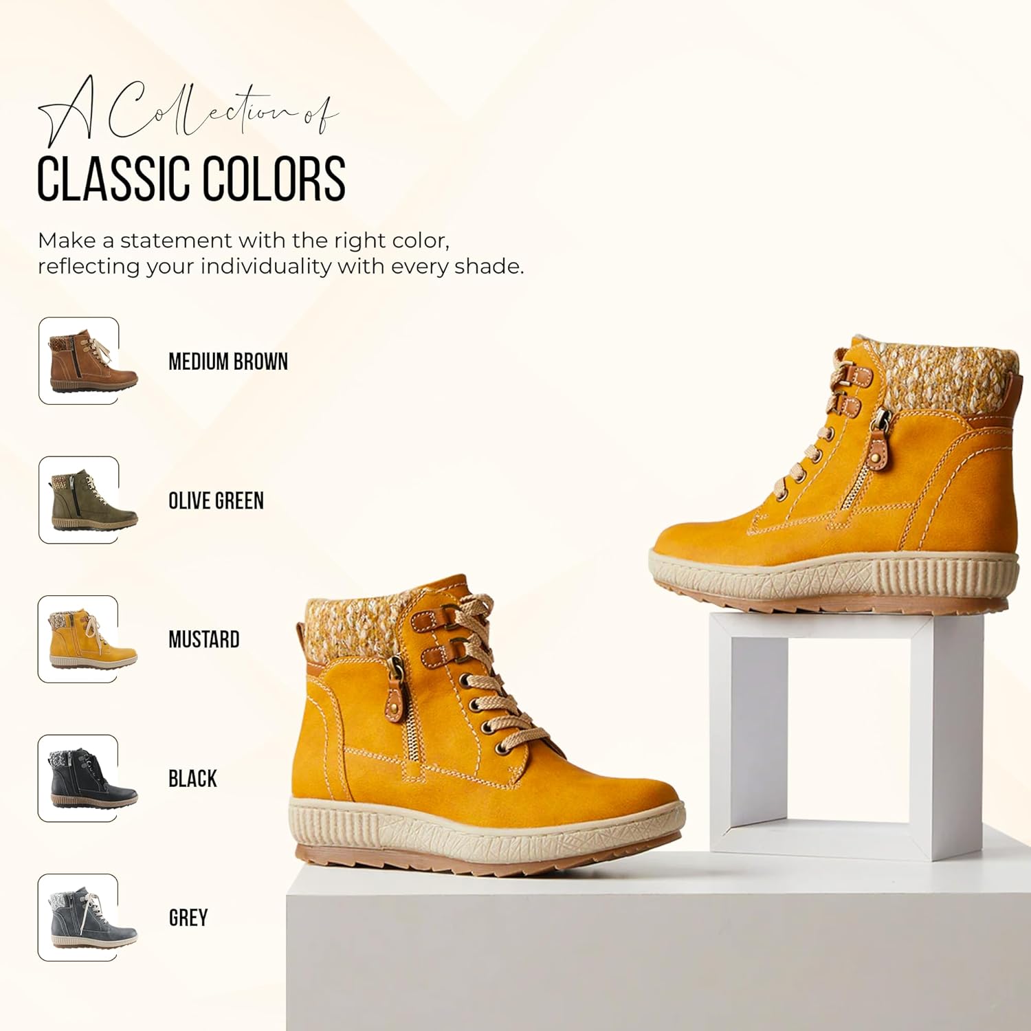 Spring Step Relife Karlene Waterproof Ankle Boots for Women | Shoes for Women with Sweater Top, Decorative Zipper and Cozy Sherpa Lining