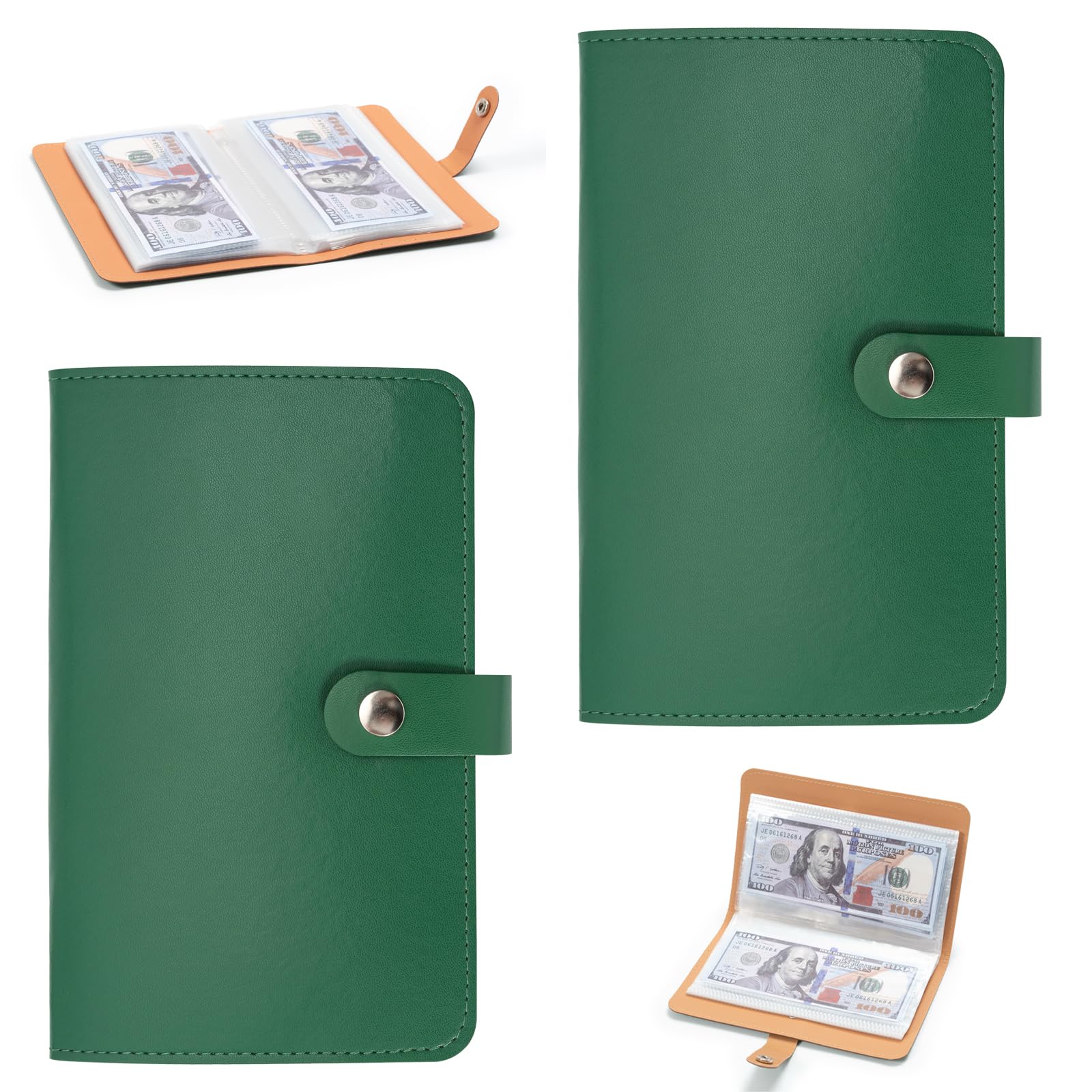 Zouwel 2Pack 100 Envelopes Saving Challenge, Money Saving Wallet, Includes Saving Notebook & Cash Budget Binder, Savings Challenge Book Organizer, Both Sides can be Used for Offices,Home (Green)