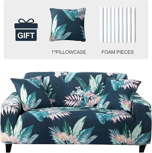 JOYDREAM 1-Piece Stretch Sofa Cover Anti-Slip Couch Slipcovers Elastic Furniture Protector for Armchair/Couch Soft Fabric Settee Covers Couch Cover with 1 Cushion Cover (Medium, Rainforest)