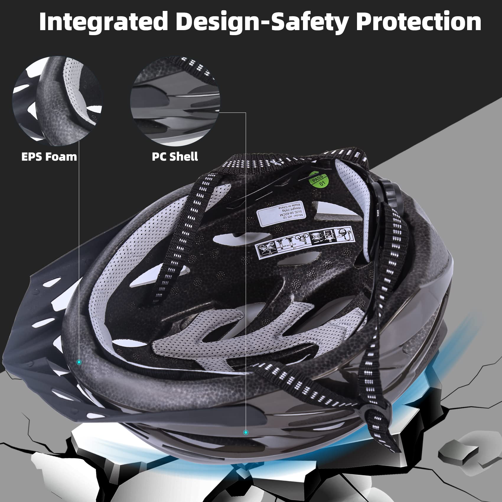 Shinmax Fahrradhelm,Fahrradhelm Herren Damen mit Visier Abnehmbarer EPS Körper+PC Schale MTB Mountainbike Helm für Erwachsene Unisex… – Ansicht 8