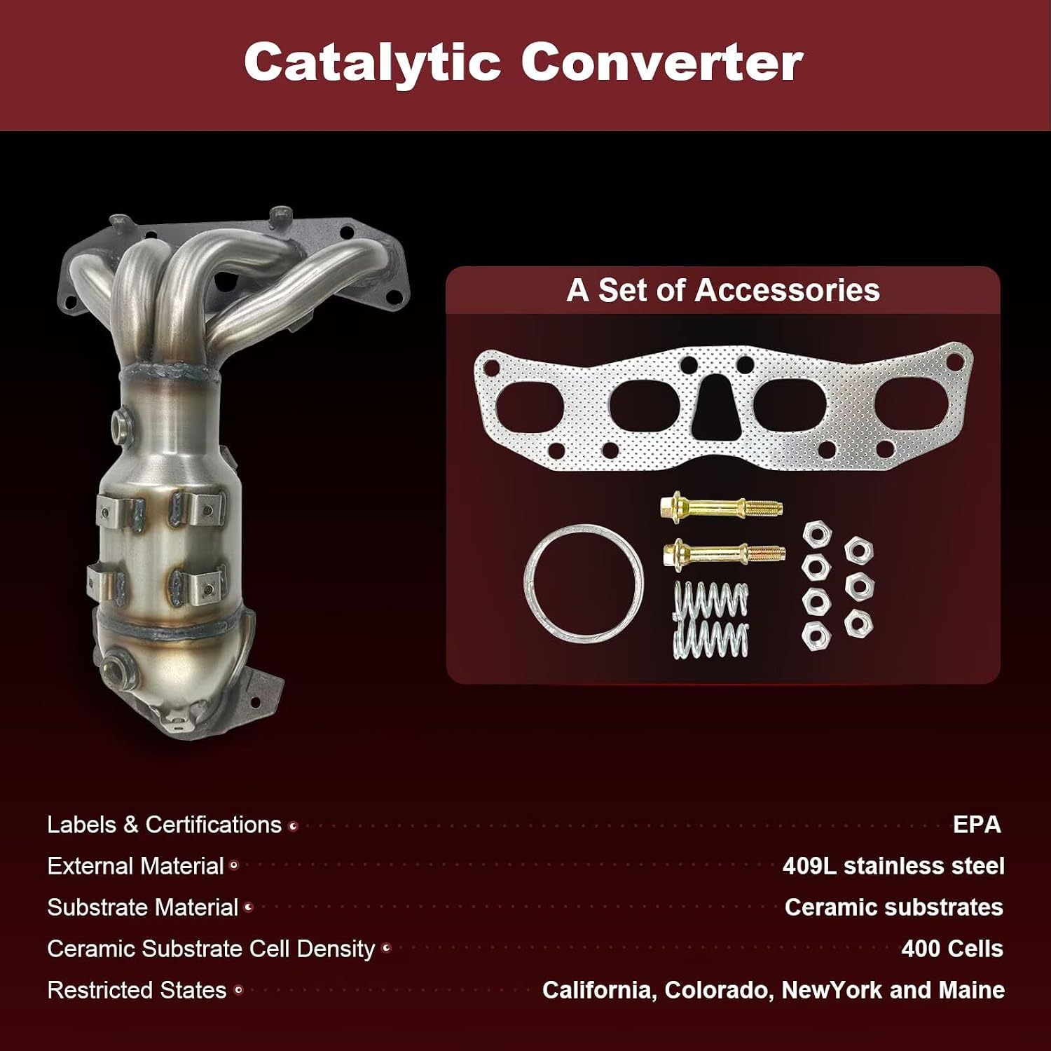 Front Catalytic Converter With Exhaust Manifold Direct-Fit for Nissan Altima Sentra Base S SL SE-R 2002 2003 2004 2005 2006 L4 2.5L Replace# 641519 EPA Compliant