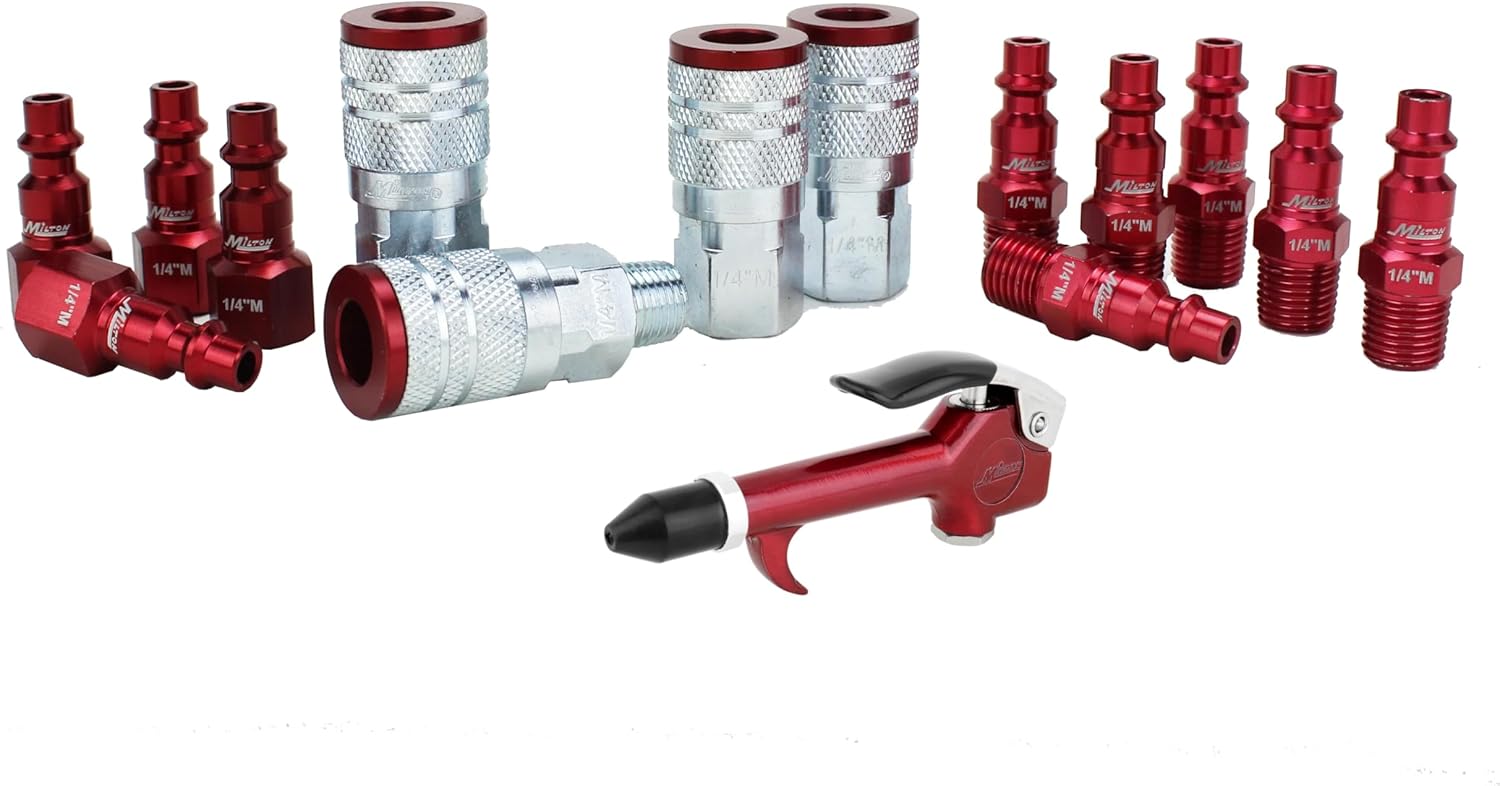 COLORFIT® by Milton® Air Compressor Accessories Kit, 1/4" NPT, Air Nozzle Starter Kit - 15 Pieces (Red)