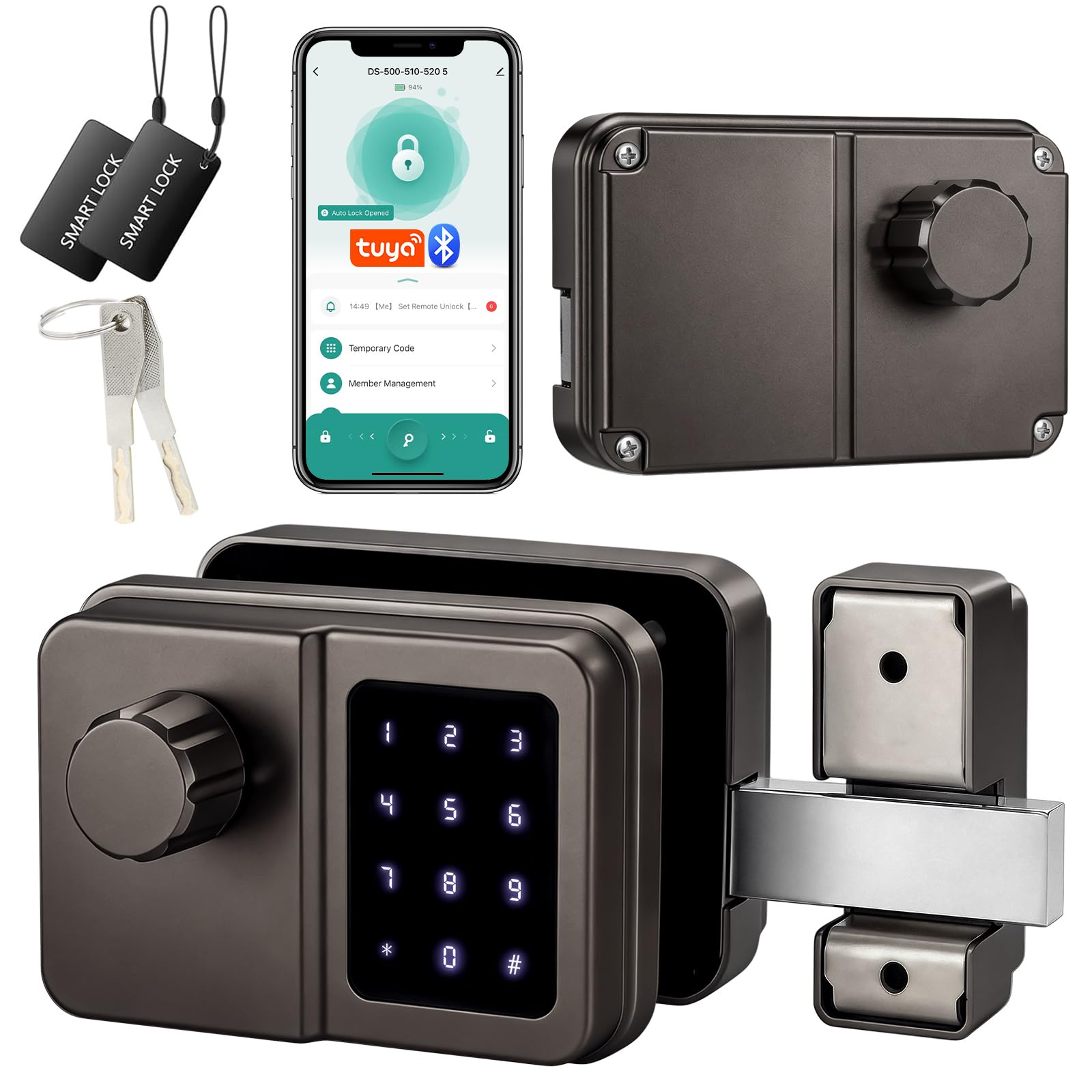 SEPOX Serrure Connectée Bluetooth Porte D’Entrée, Digicode, Clavier Tactile, Tuya, Sans Clé, Style Rétro, Pour Maison Appartement Bureau (Gris Anthracite, Unité Unique)
