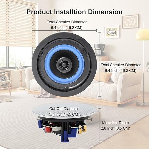 Miniatura 6 de Herdio Paquete de altavoces de techo Bluetooth de 4 pulgadas y 320 vatios de 2 vías, perfecto para sistema de cine en casa, sala de estar, oficina,