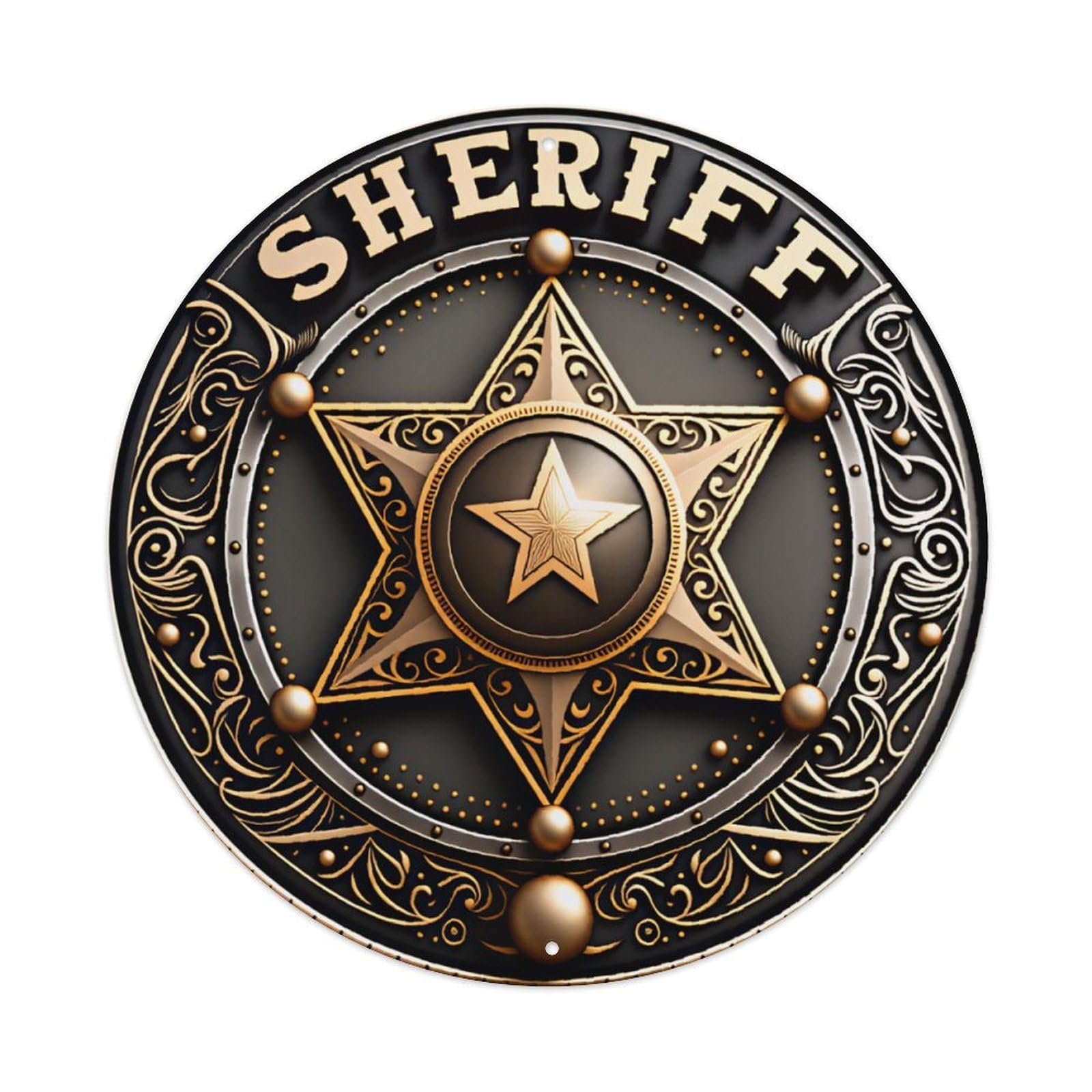 Vintage Western Sheriff Star Badge Wall Sign Vintage Aluminium Metal Sign, Retro Wall Decor for Home, Bar, Garage & Farmhouse 20x20cm