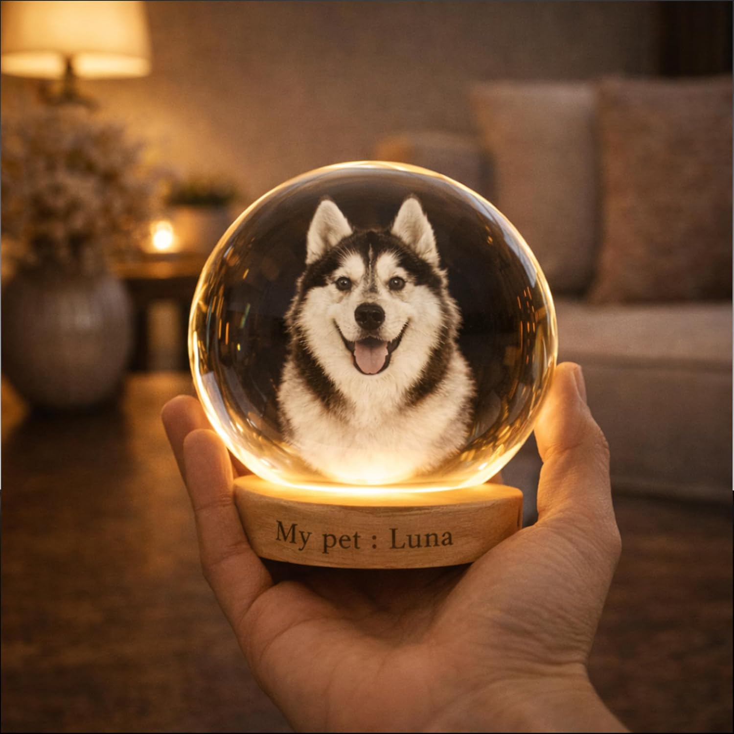 Custom 3D Photo Crystal Ball, Engraved Picture Lamp, Night Light for Dog Lovers, Dog Memorial Gifts, Personalized Photo Gifts for Pet Owners, Gifts Birthday Anniversary Mother Day 3 - Image 5