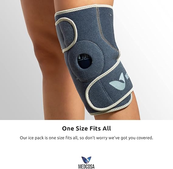 Medcosa Ice Pack for Knee - Hot or Cold Gel Wrap for Knees - Heating or Cooling Compression for Men and Women - Adjustable Flexible Brace Wraps Around Entire Knee