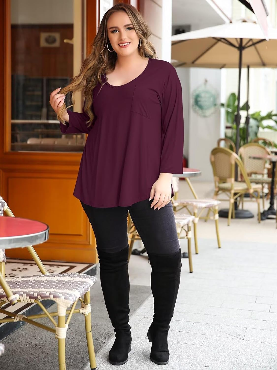 BELAROI Womens Plus Size Tunic Tops 3/4 Sleeve V Neck T Shirts Basic Tee Loose Blouses with Pocket - Image 6