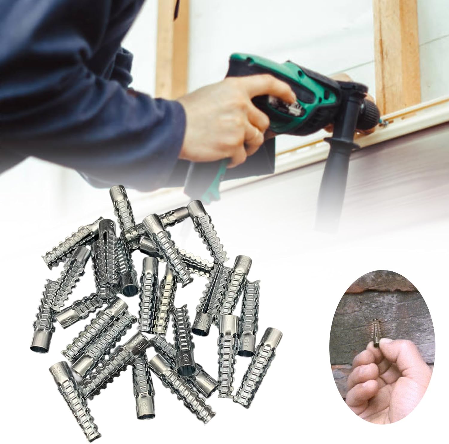 100PCS Lightweight Iron Expansion Tube with Self-Tapping Screws, Wall Anchors for Drywall Heavy Duty, Metal Dry Wall Anchors Set (100PCS M8)