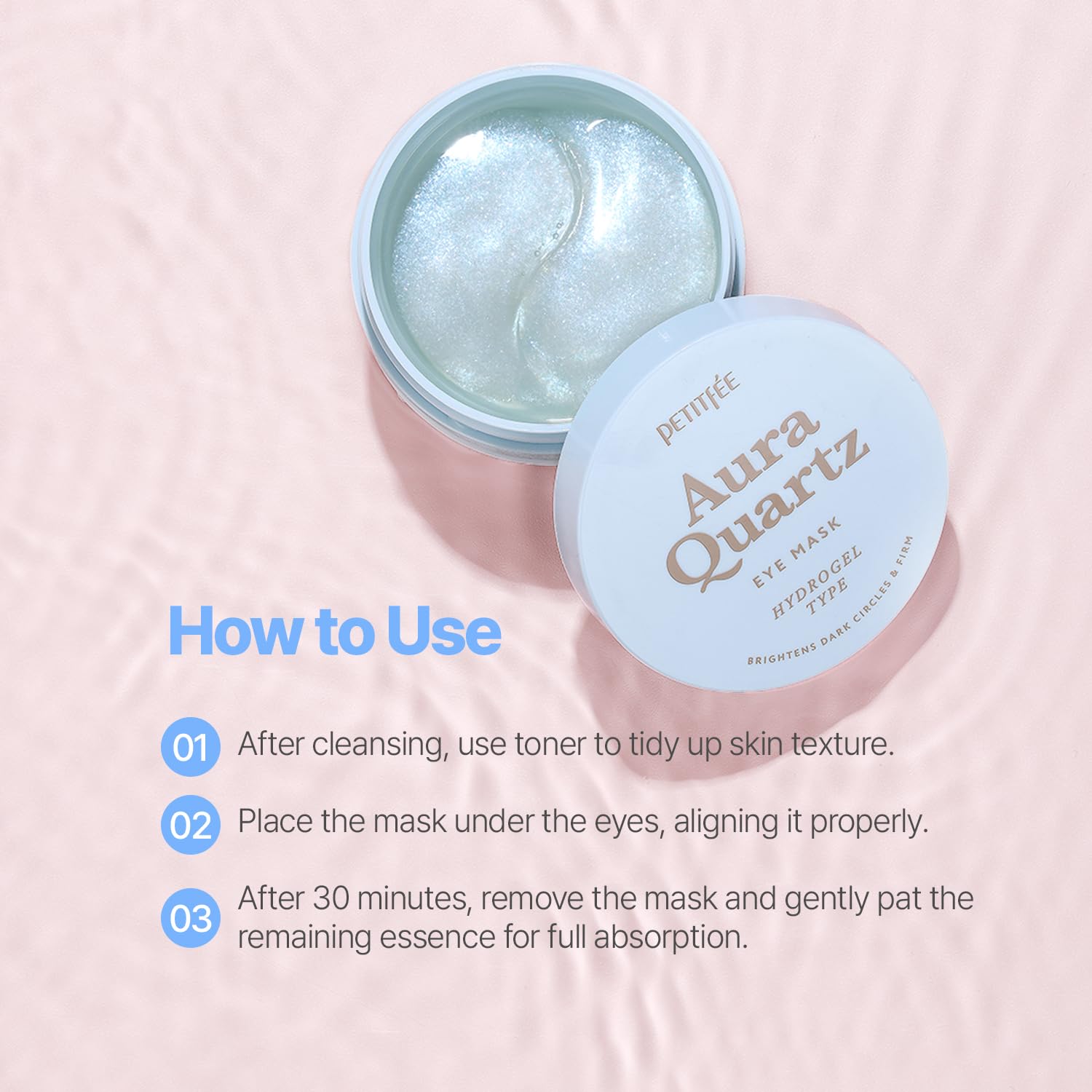 PETITFEE Aura Quartz Hydrogel Eye Mask Blue 60 pcs (30 pairs) - Eye Patch for Dark Circles, Brightens Under Eyes, Glutathione, Ascorbic Acid, Puffy Eye Bags, Cooling, Firms Eye Area, Intense Hydration - Image 9