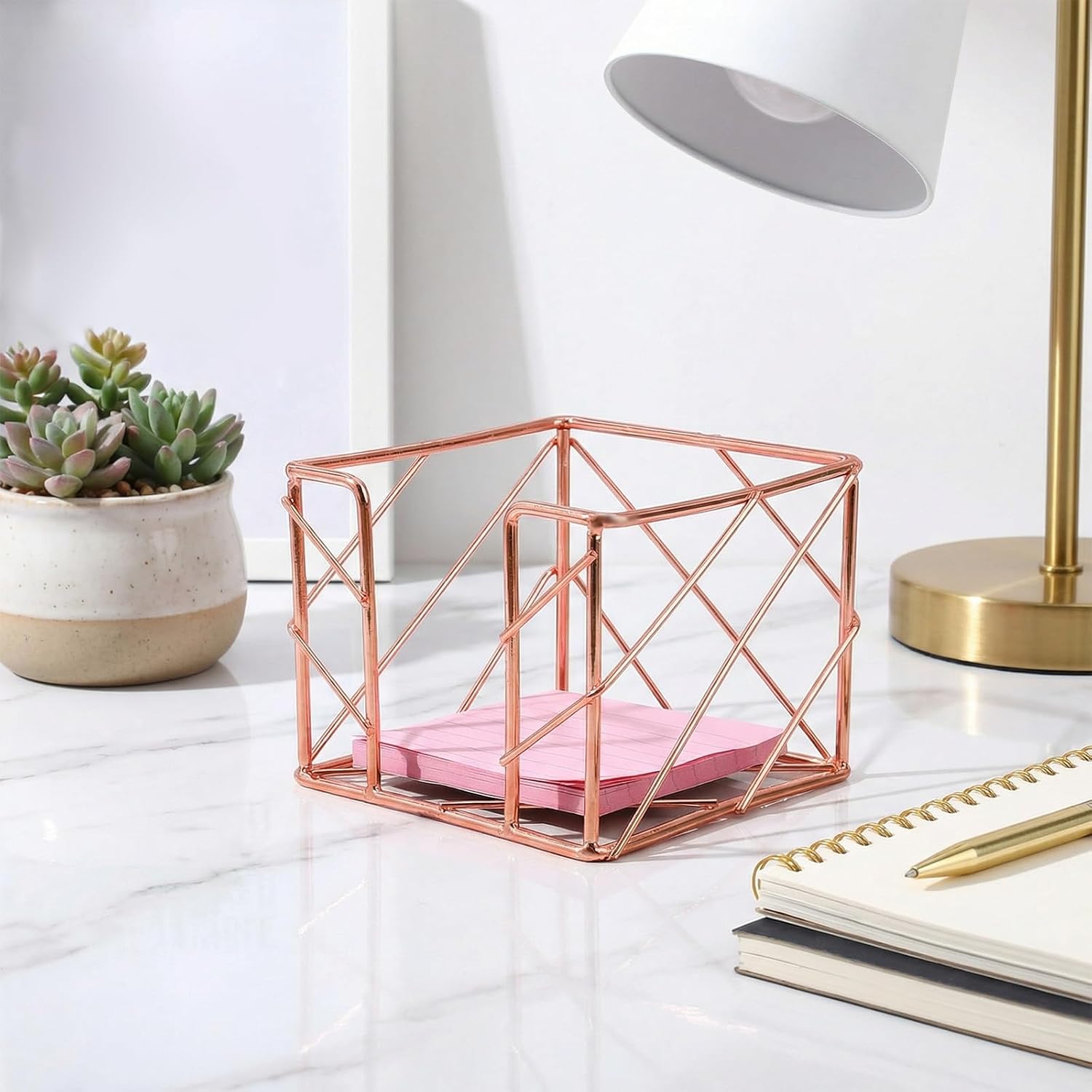 Sticky Note Holder 3.8x3.8 Inches, Rose Gold Desk Accessories