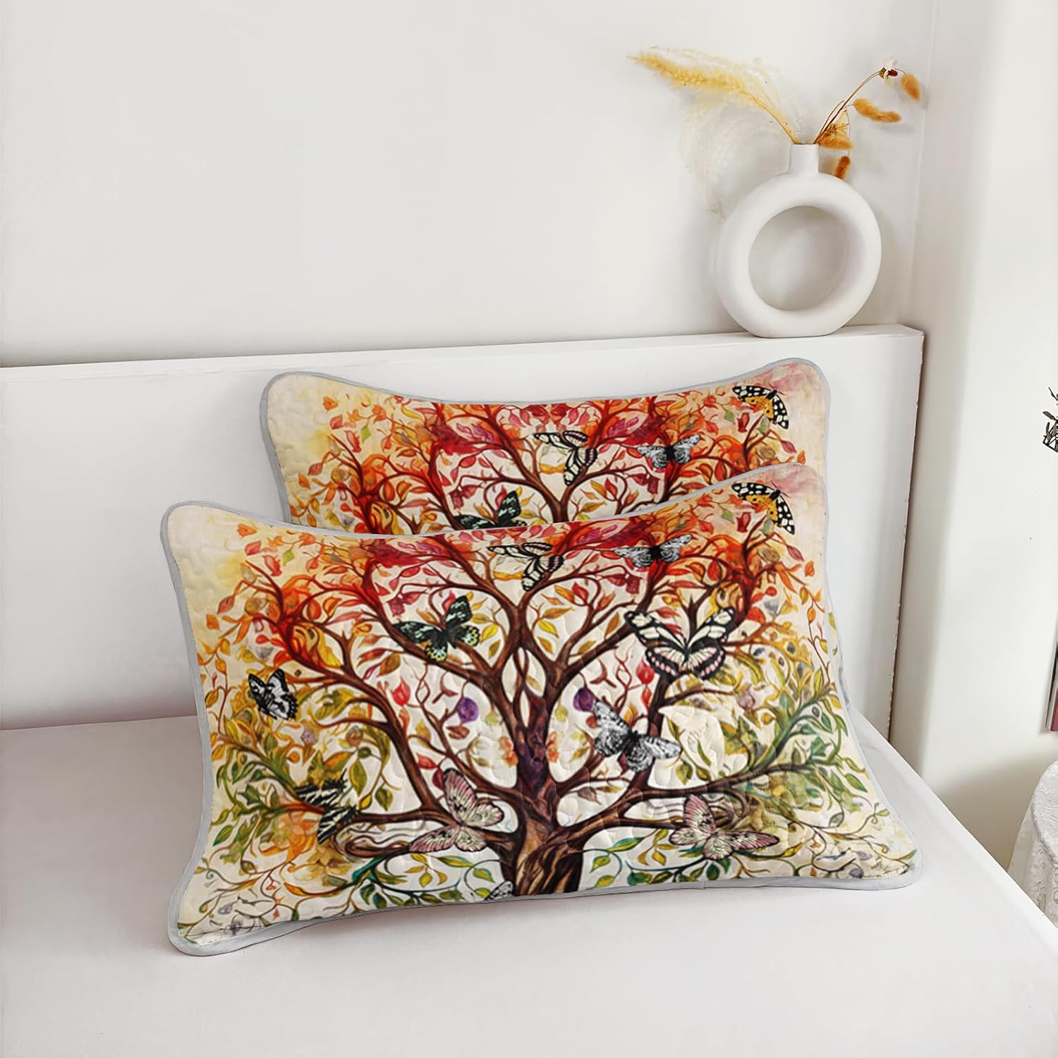 AILONEN Tree of Life Quilt Set King Size, Bohemian Butterfly Bedspread Coverlet Soft Lightweight,Retro Tree of Life Bedding 3Pcs (Quilt,2 Pillowcases)