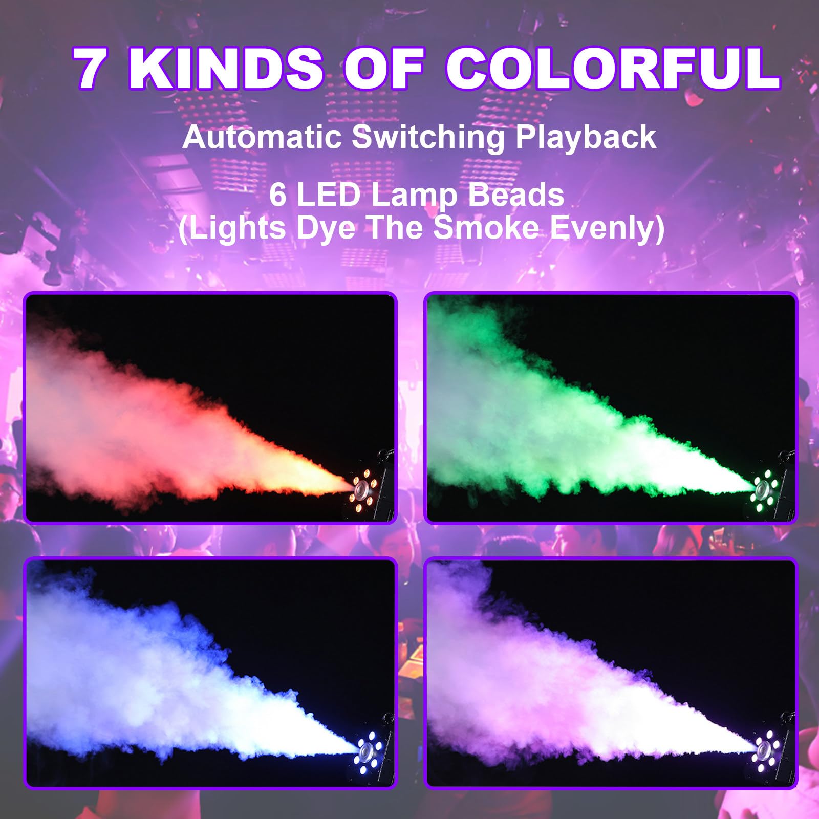Macchina del fumo portatile, pistola d'atmosfera a LED, volume di fumo regolabile, effetti a 7 colori, distanza di spruzzo 8-10 metri per concerti, matrimoni, eventi