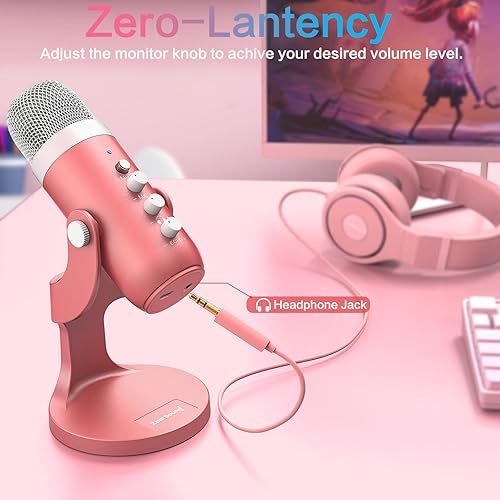 Miniatura 4 de ZealSound Micrófono USB para juegos, micrófono de condensador con silencio rápido para teléfono, computadora, PS5, micrófono de estudio con control