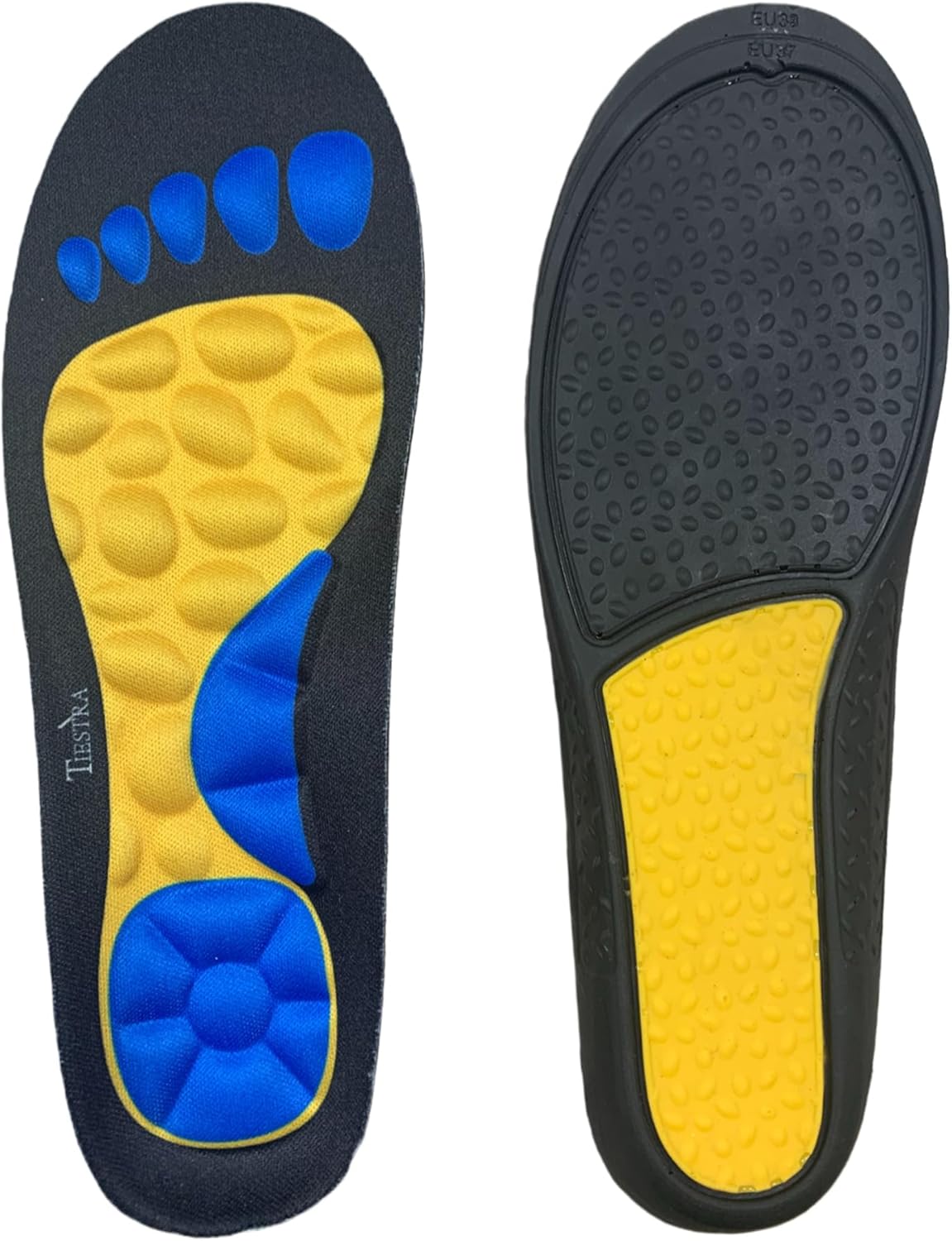TIESTRA Massaging & Cushion Gel Work Insoles – All-Day Comfort for Standing & Walking, Arch Support Shock Absorbing Inserts Relieve Sore Feet & Tired Legs, Trim to Fit (Women 8-9, EU 39-40)