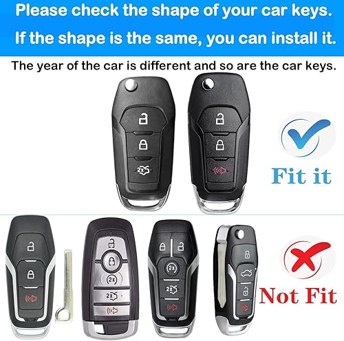 Miniatura 2 de Funda para llavero Ford, estuche texturizado, con llavero, carcasa para llavepiel, 3 botones, apto para Fusion Ranger Focus, ect Flip Remote Key