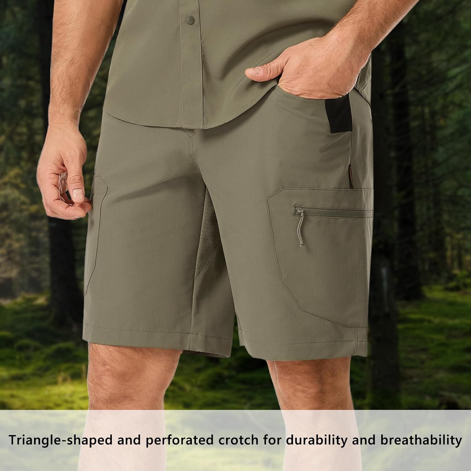 BASSDASH Men’s 10” Hunting Shorts Camo Rip-Stop Stretch Water Resistant for Fishing Hiking with Zipper Pocket FP13M