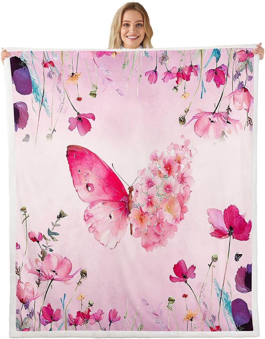 Blue Floral Blanket for Boys Girls Kids Super Soft Warm Botanical Floral Sherpa Fleece Blanket Plants and Flowers Throw Blankets Garden Bed Blanket Gifts for Teens Women(Queen 90"x90")