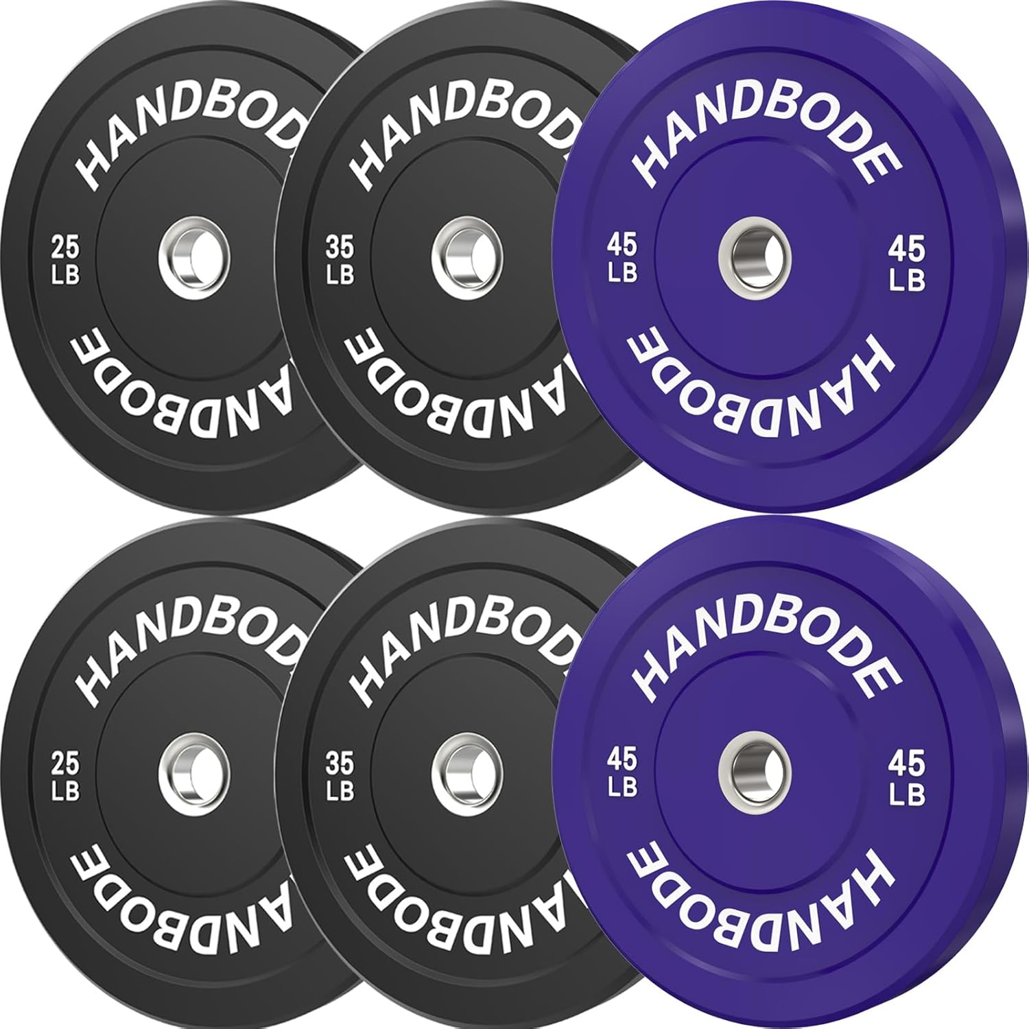HANDBODE 2-Inch Weight Plates High Bounce, Olympic Bumper Plate Set 45/100/160/190/260/300lb, Colored Weight Plates Set for Home Gym, Barbell Weights Rubber Strength Training Plate for Weight Lifting