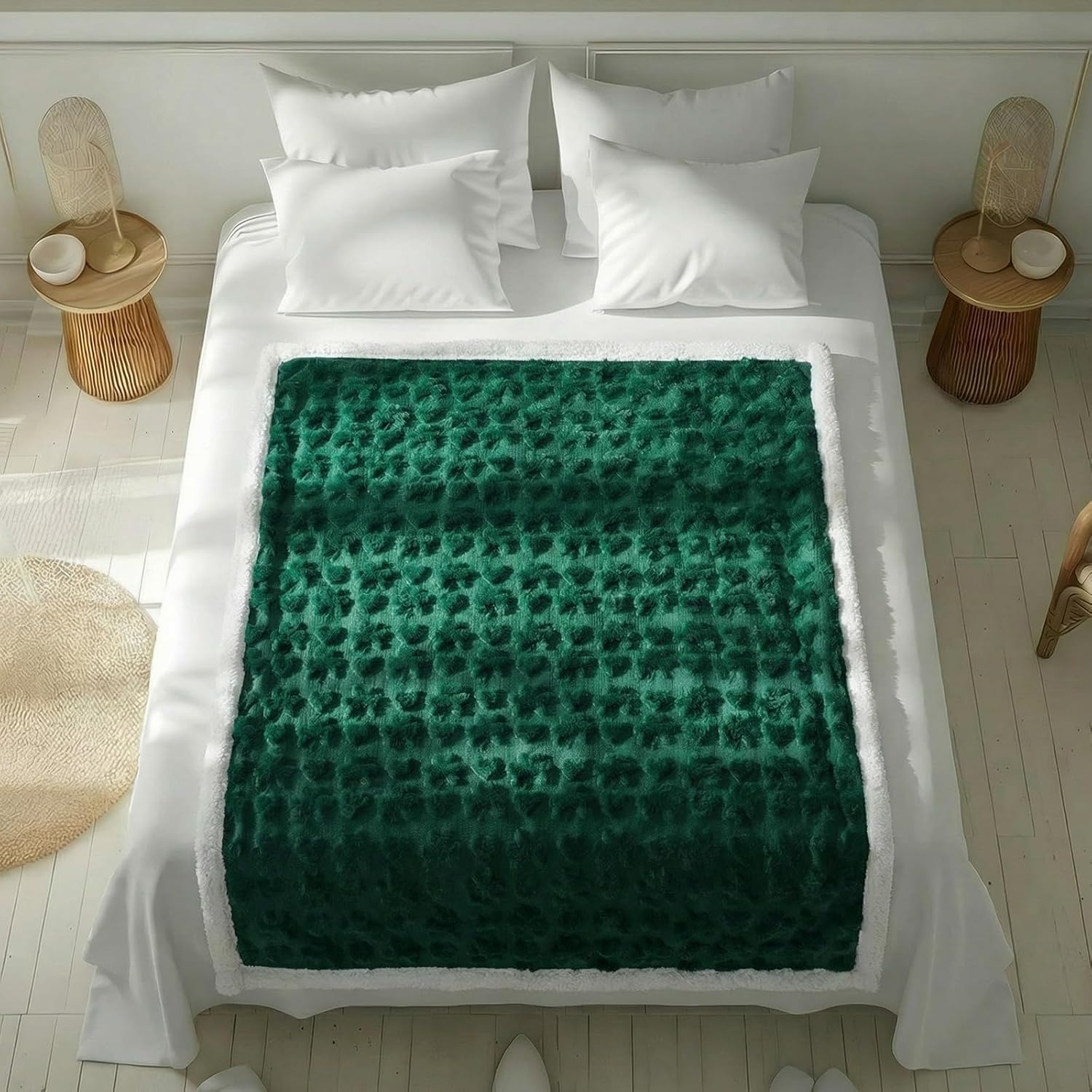 St. Patrick's Day Sherpa Blanket 50 x 60 Inch, 3D Textured Green Shamrock & Heart Pattern Throw Blanket, Soft Warm Sherpa Lined Fleece for Couch Bed Sofa Holiday Decor & Warmth - Image 7