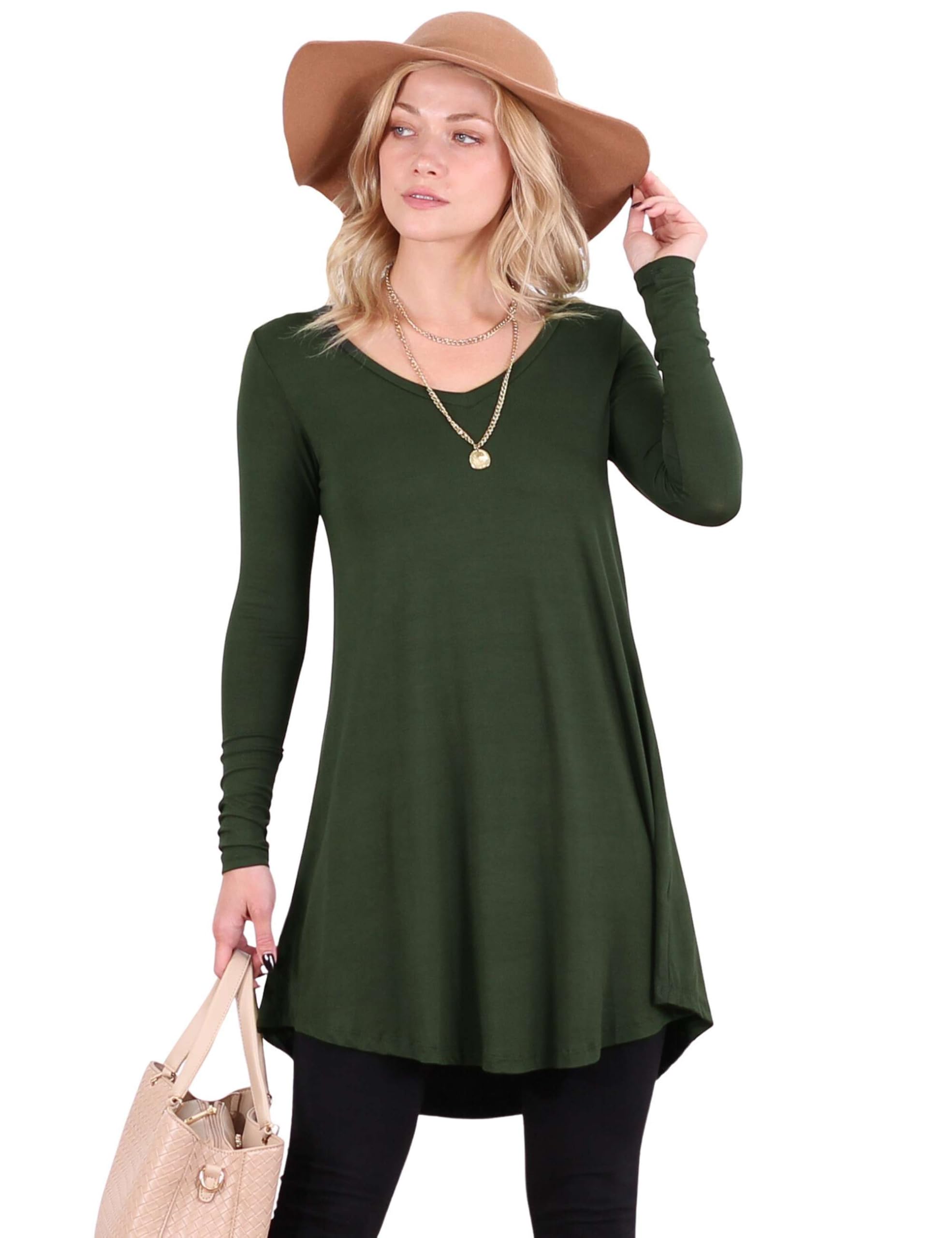Popana Long Sleeve Tunic Tops for Women, Loose Fit Dressy Long Tops to Wear with Leggings, Soft Stretchy Tunic Top