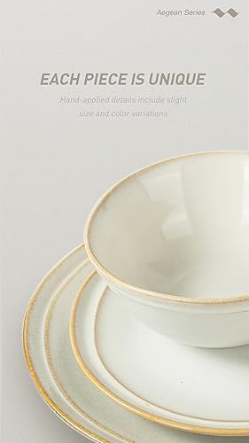 Miniatura 5 de Famiware Aegean - Juego de platos y cuencos para 4 (12 unidades), juego de vajilla de cerámica, hecho a mano, irregular, apto para microondas y