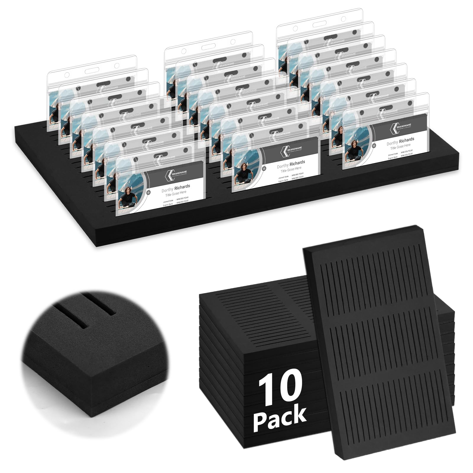 10 Pack of 600 Slots Black Foam Name Badge Holder 4.25 Inches Slots