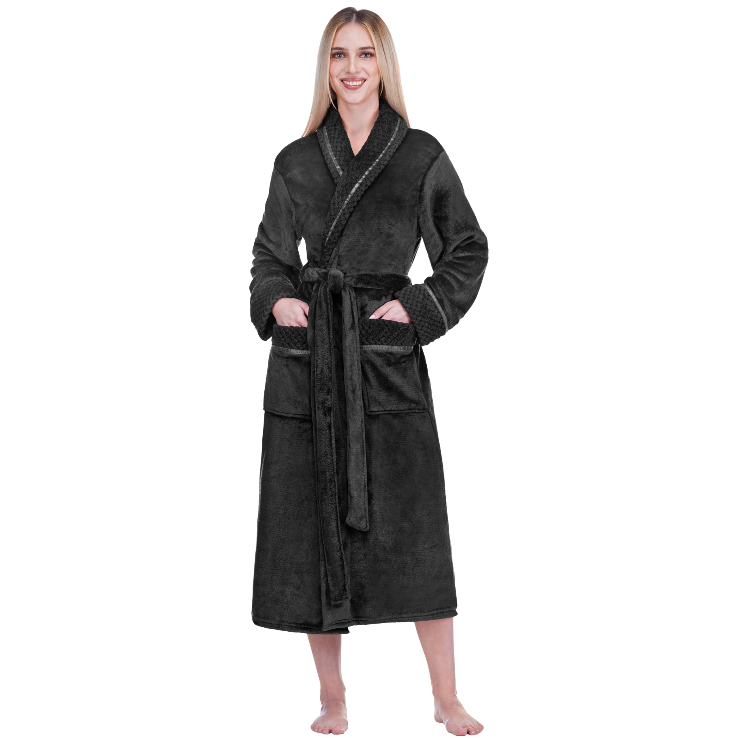 PAVILIA Soft Plush Women Fleece Robe, Cozy Warm Bathrobe, Fuzzy Female Long Spa Robe